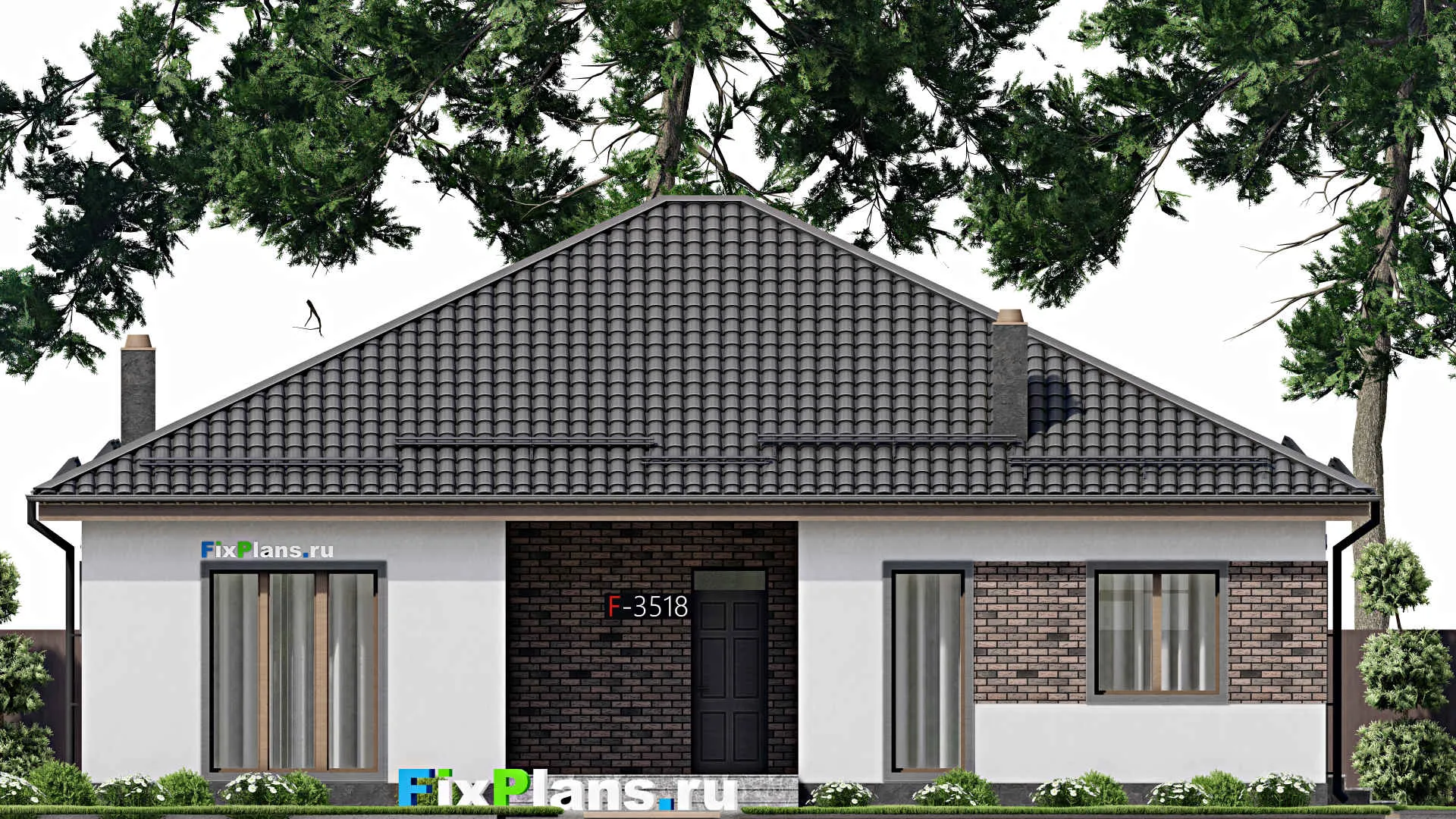F-3518 - Проект одноэтажного дома 14 на 15, площадью 160 м² с террасой и 3 спальнями