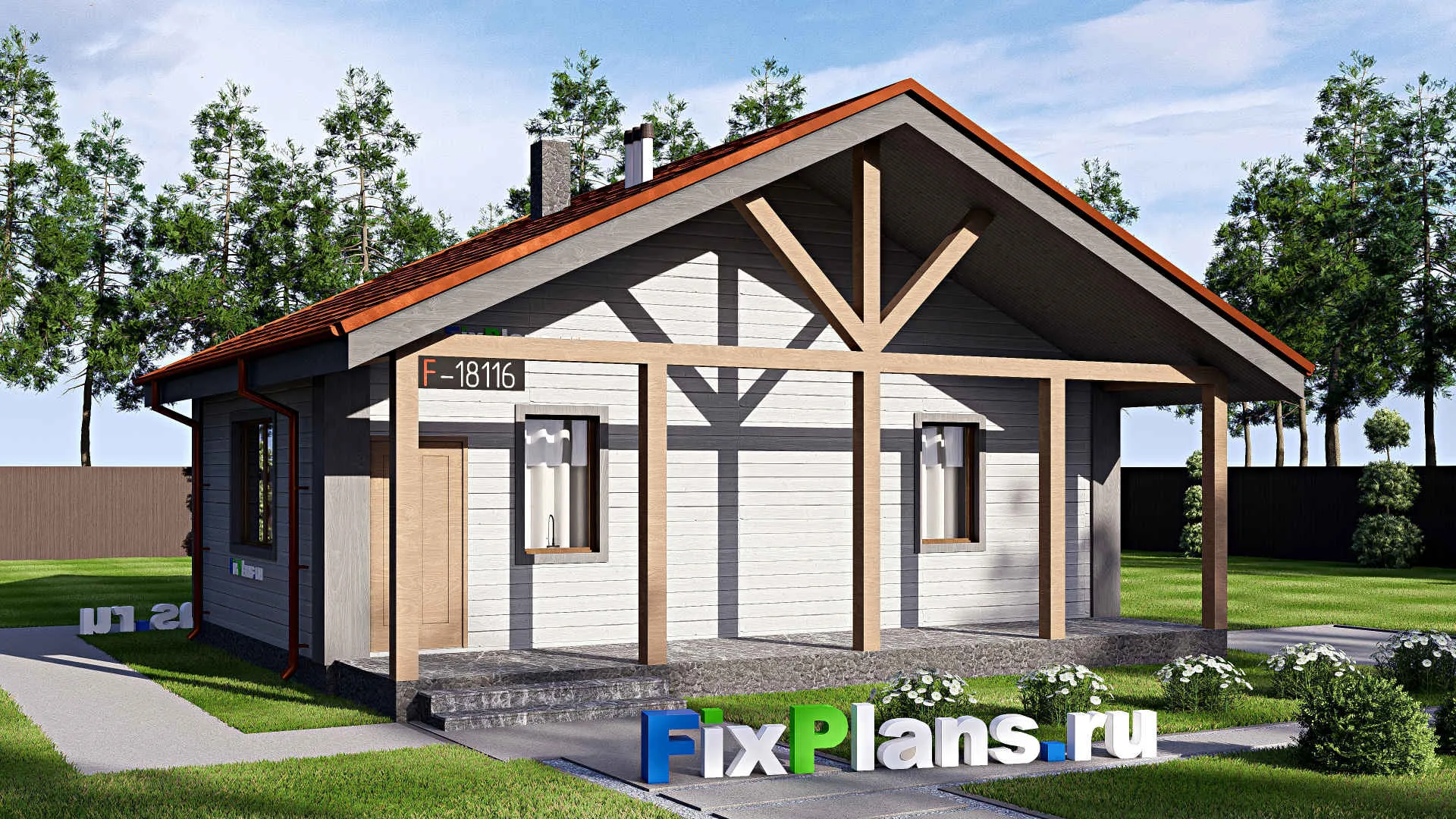 F-18116 - Проект бани 9 на 11, площадью 70 м² с терассой и санузлом