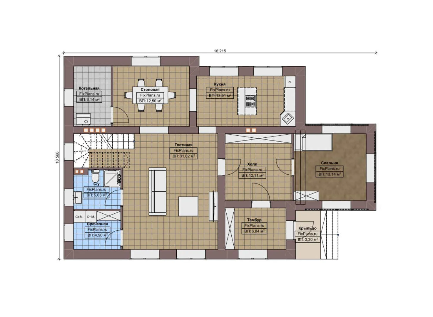 F-7379 - Планы дома с мансардой 11 на 17, площадью 180 м² с балконом и 3 спальнями