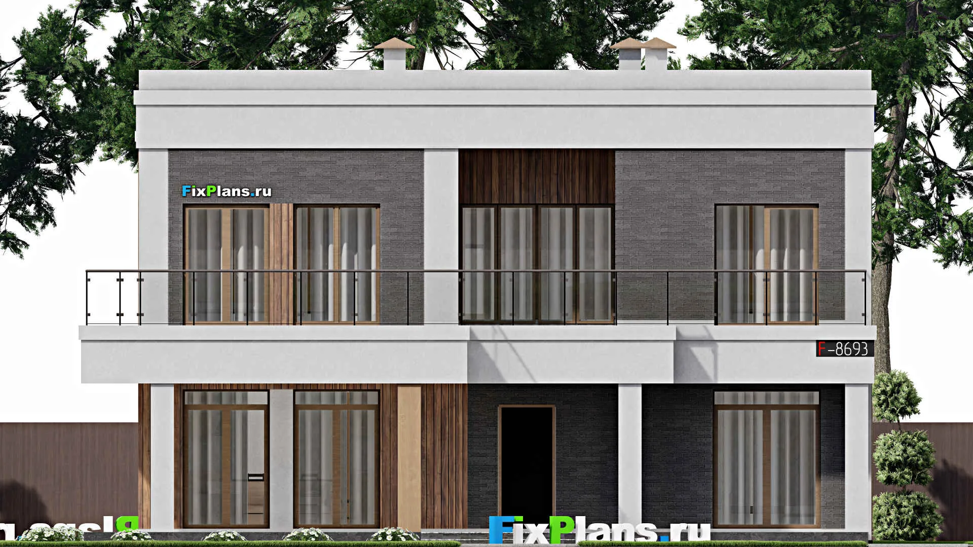 F-8693 - Планы двухэтажного дома 14 на 19, площадью 410 м² с террасой, балконом, баней и 5 спальнями