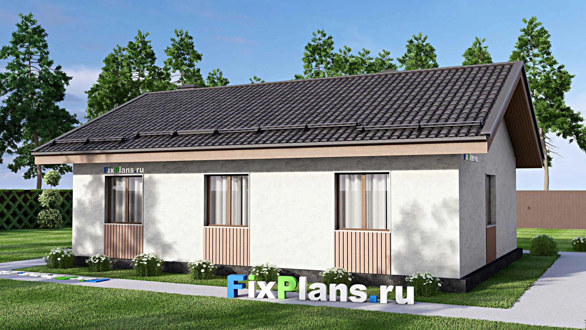 F-13652 - Проект одноэтажного дома 11 на 13, площадью 100 м² с 3 спальнями