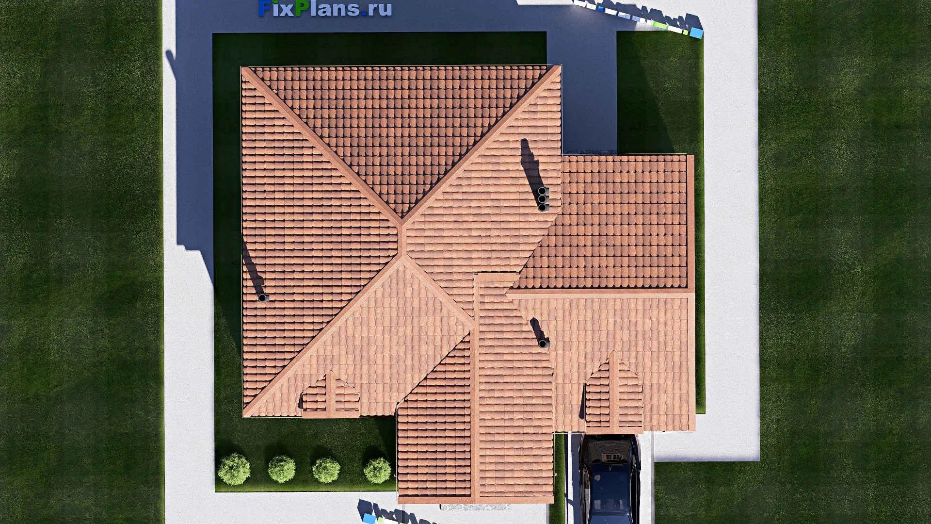 F-20186 - Планы двухэтажного дома 13 на 13, площадью 190 м² с гаражом на 1 машину и 3 спальнями