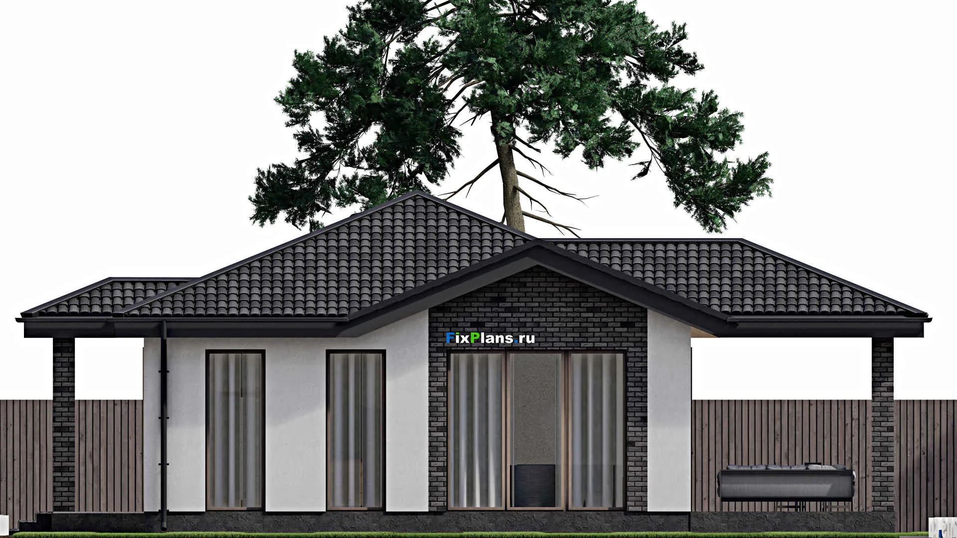 F-1727 - Проект одноэтажного дома 10 на 15, площадью 140 м² с террасой и 3 спальнями