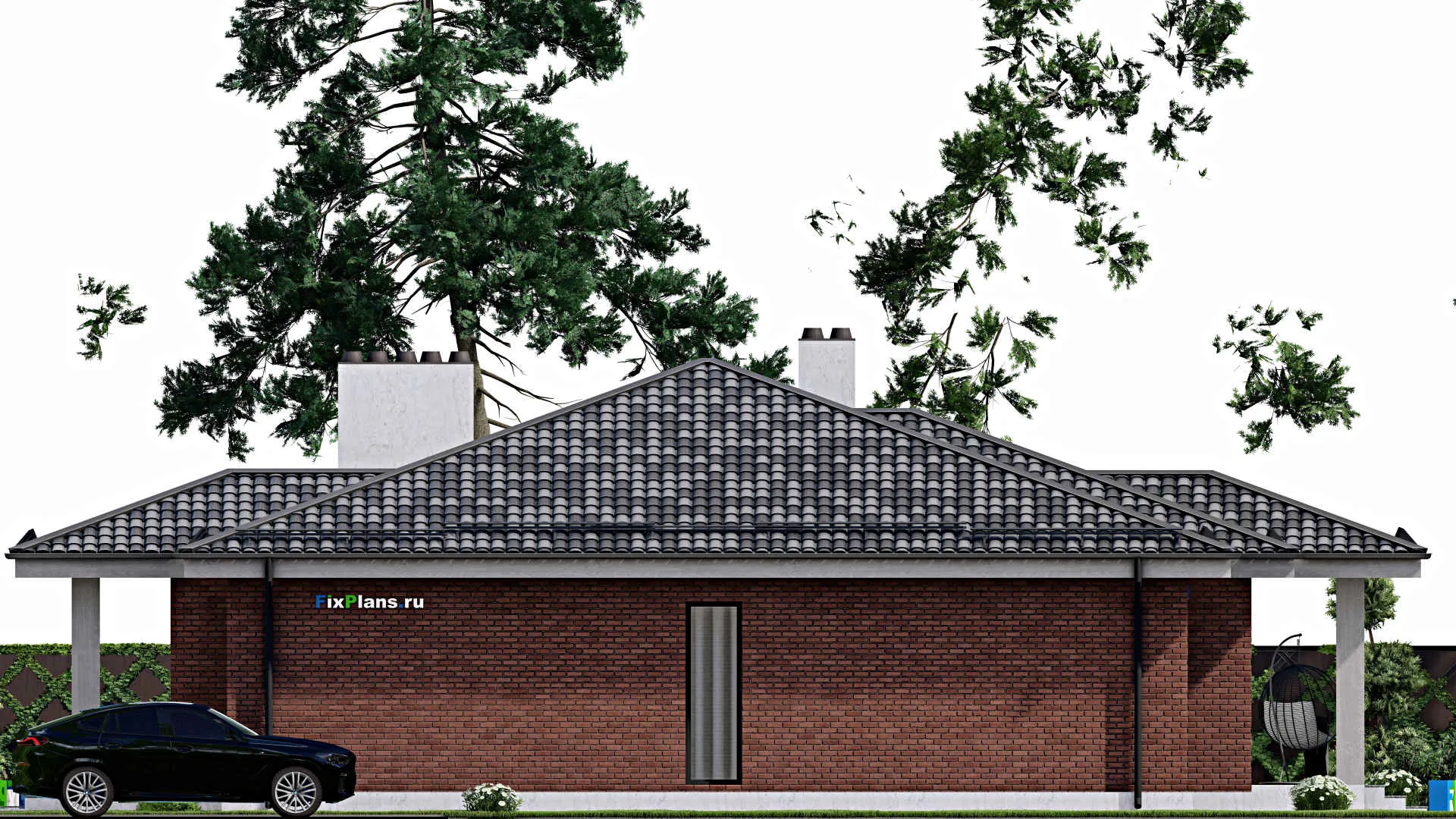 F-8342 - План одноэтажного дома 14 на 19, площадью 170 м² с террасой и 3 спальнями