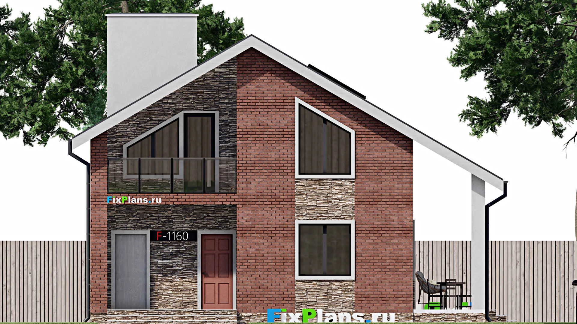 F-1160 - Проект дома с мансардой 9 на 10, площадью 150 м² с террасой, балконом и 3 спальнями