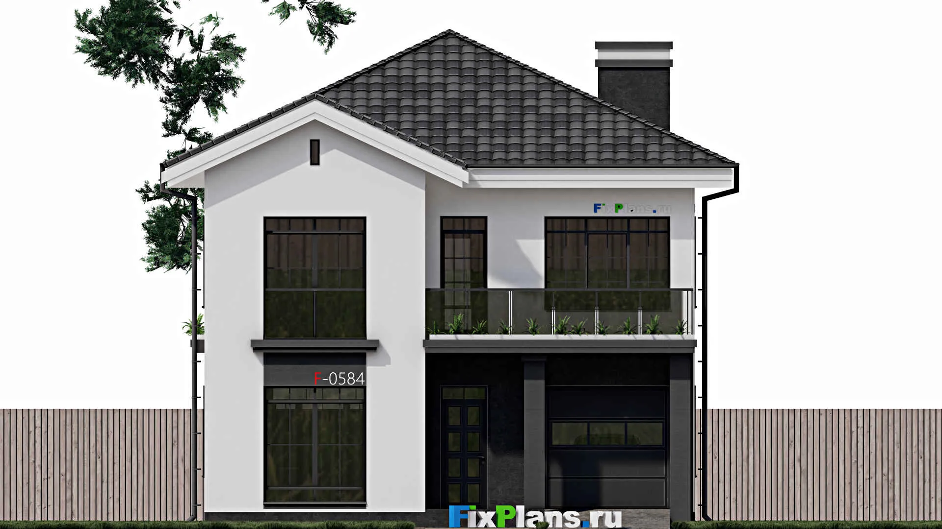 F-0782 - Планы двухэтажного дома 10 на 11, площадью 170 м² с террасой, балконом, гаражом на 1 машину и 4 спальнями