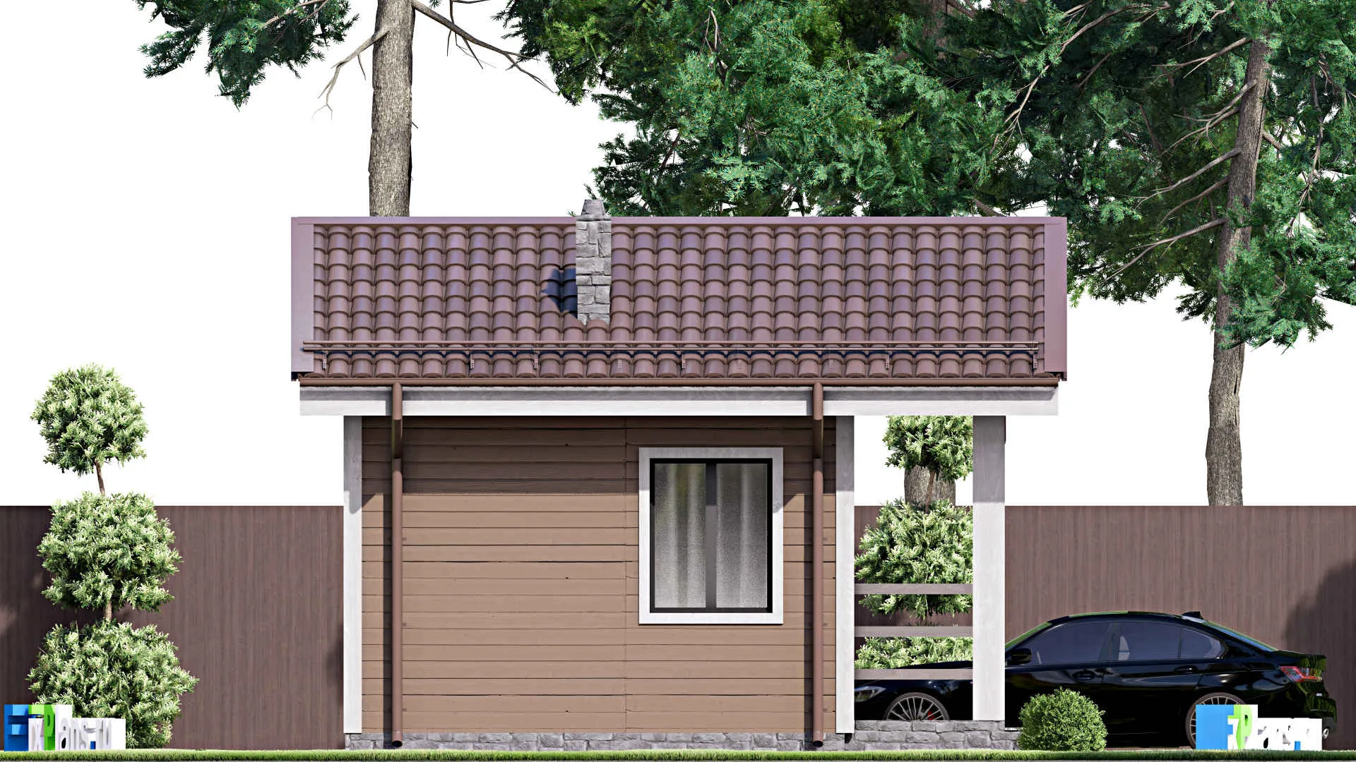 F-15623 - Проект бани 5 на 7, площадью 30 м² с комнатой отдыха и терассой