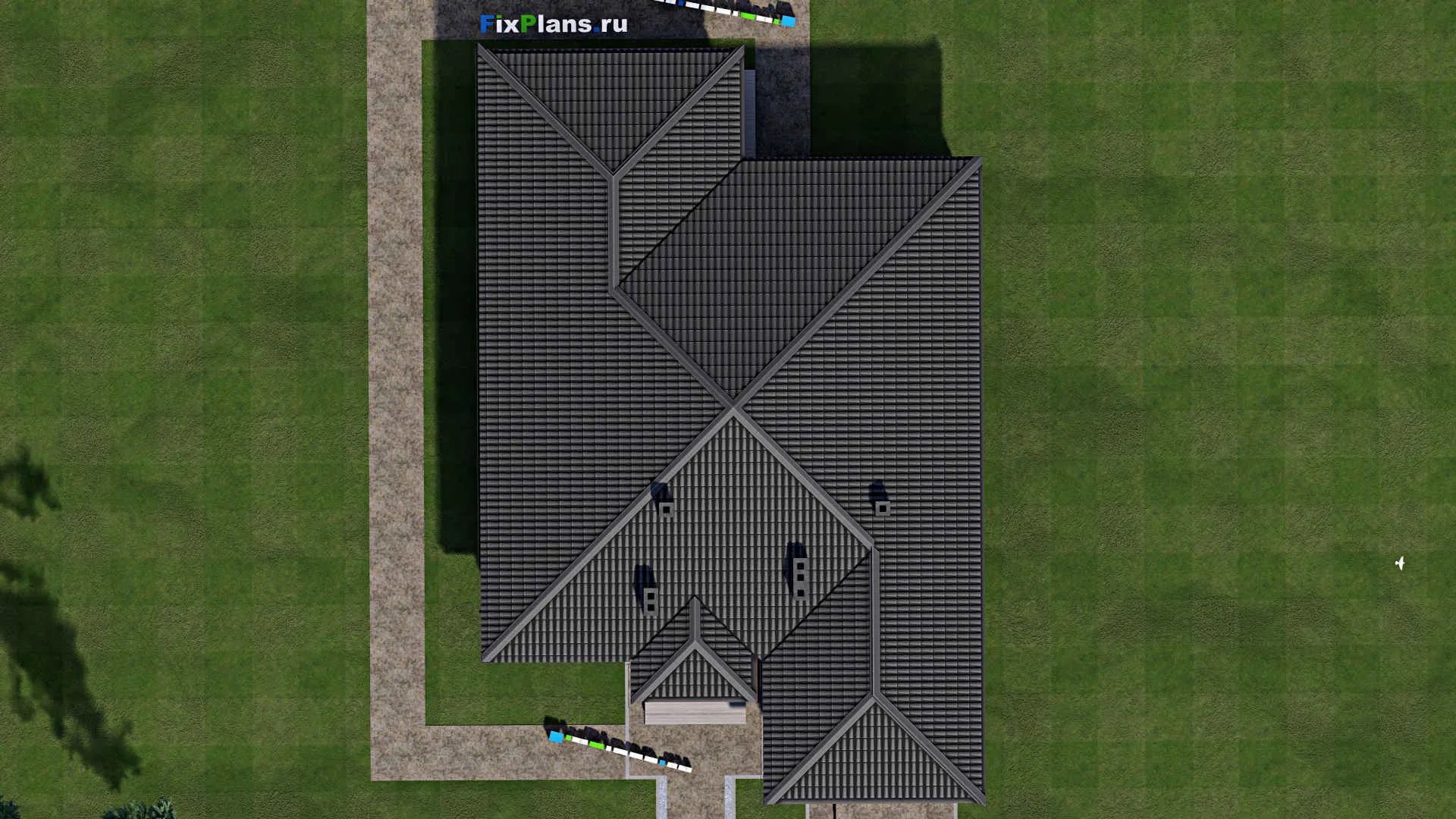 F-1718 - Проект одноэтажного дома 13 на 17, площадью 160 м² с террасой, гаражом на 1 машину и 2 спальнями