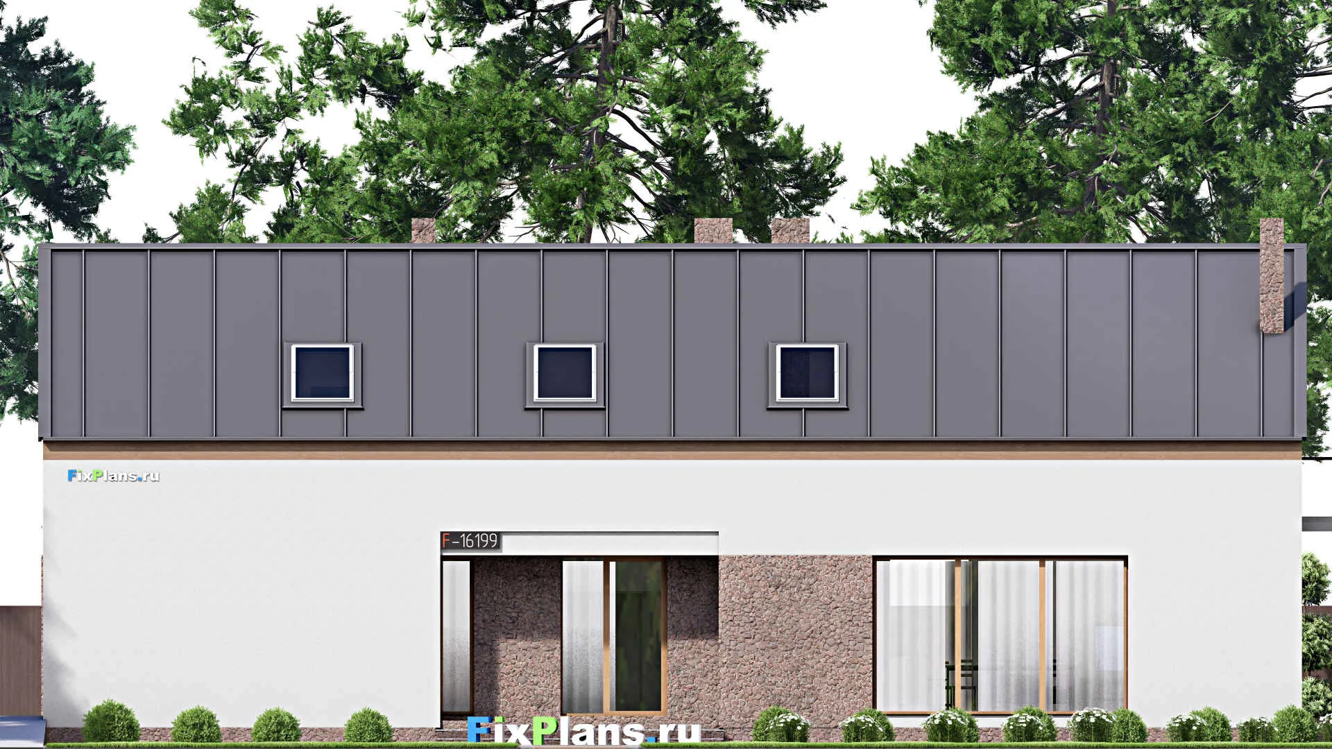 F-16199 - Проект дома с мансардой 11 на 24, площадью 320 м² с террасой, балконом, гаражом на 2 машины и 3 спальнями