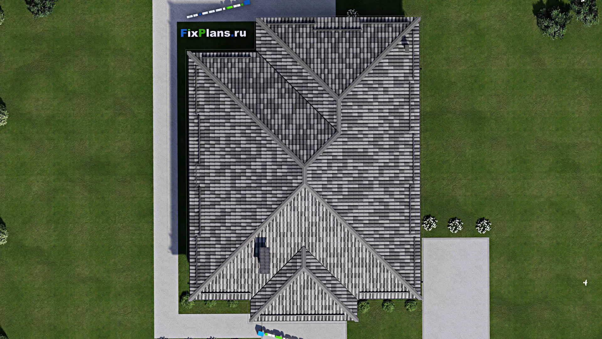 F-7829 - План одноэтажного дома 14 на 15, площадью 170 м² с террасой и 4 спальнями