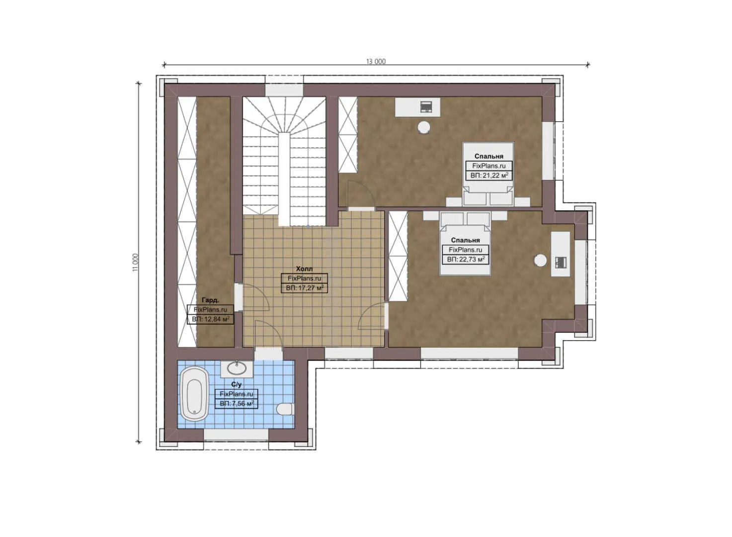 F-0170 - Планы двухэтажного дома 11 на 13, площадью 240 м² с террасой и 2 спальнями