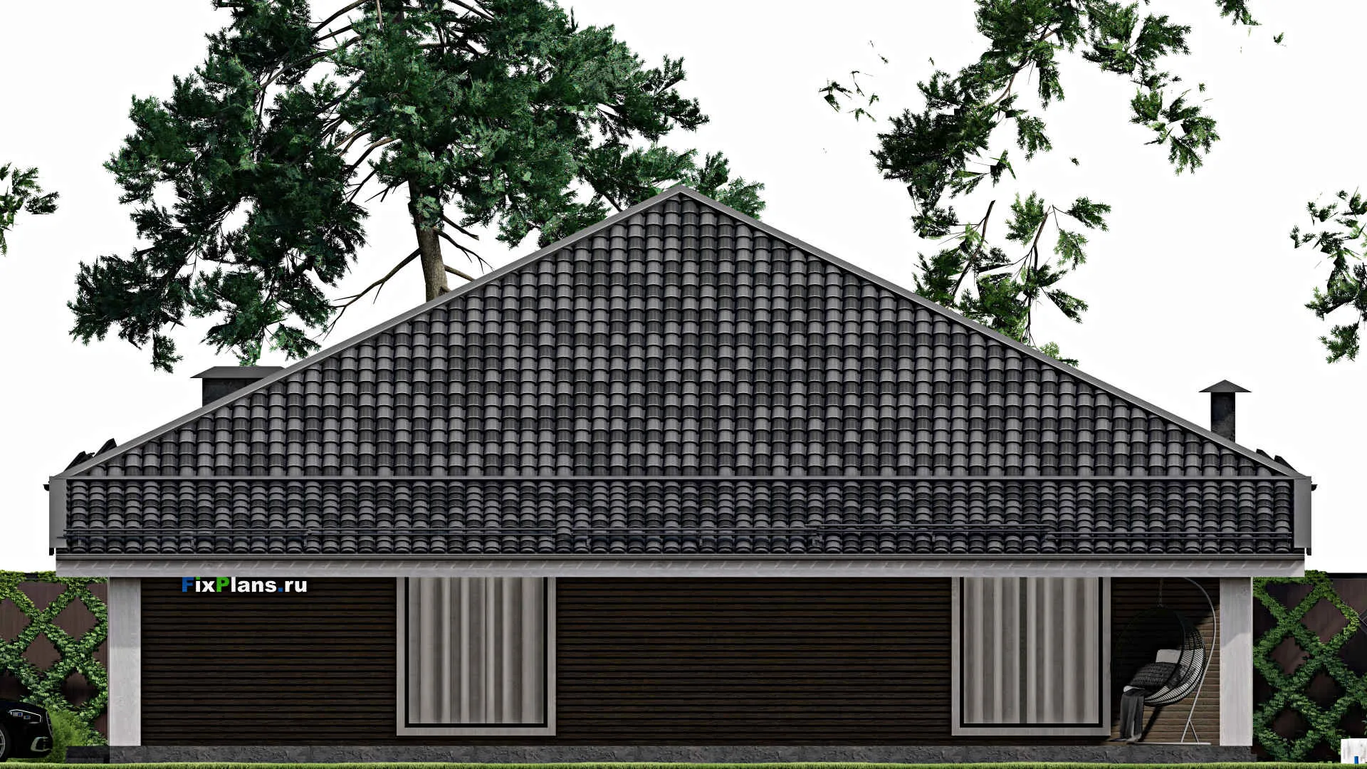 F-6839 - Проект одноэтажного дома 14 на 14, площадью 270 м² с террасой и 3 спальнями