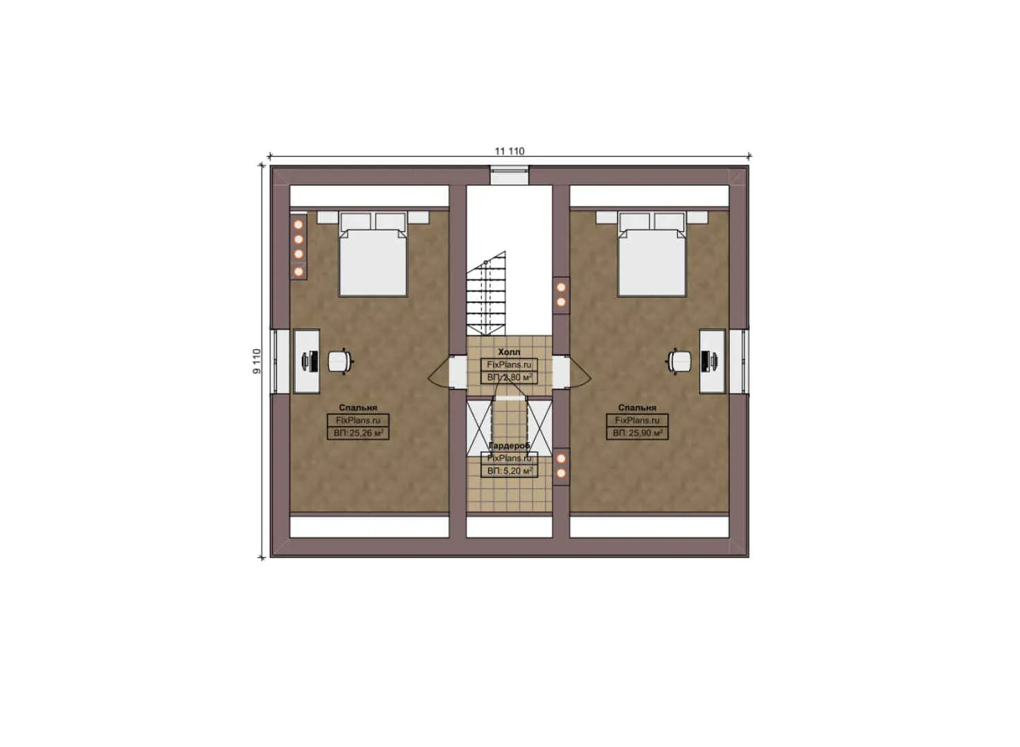 F-6398 - Планы дома с мансардой 12 на 13, площадью 160 м² с террасой и 3 спальнями