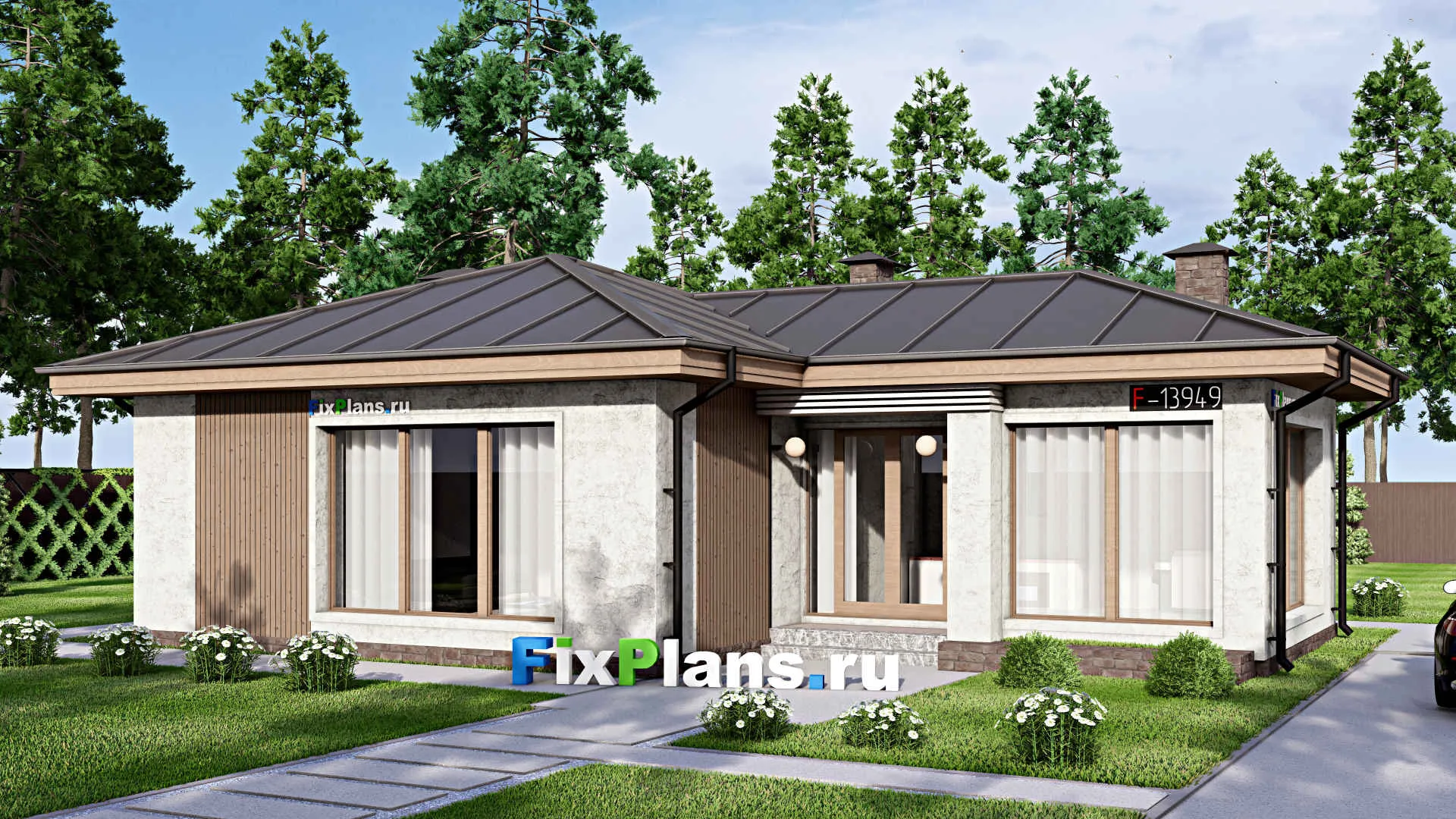 F-13949 - Проект бани 9 на 14, площадью 70 м² с комнатой отдыха, терассой и 2 санузлами