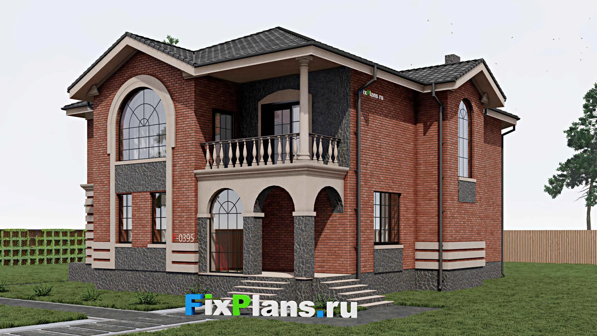 F-0395 - Проект двухэтажного дома 15 на 17, площадью 290 м² с террасой, балконом и 2 спальнями
