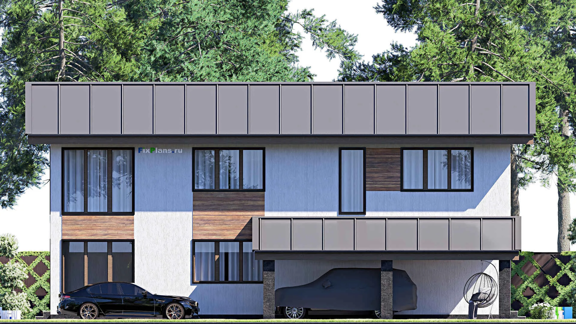 F-17495 - Проект двухэтажного дома 6 на 17, площадью 150 м² с террасой, балконом и 3 спальнями