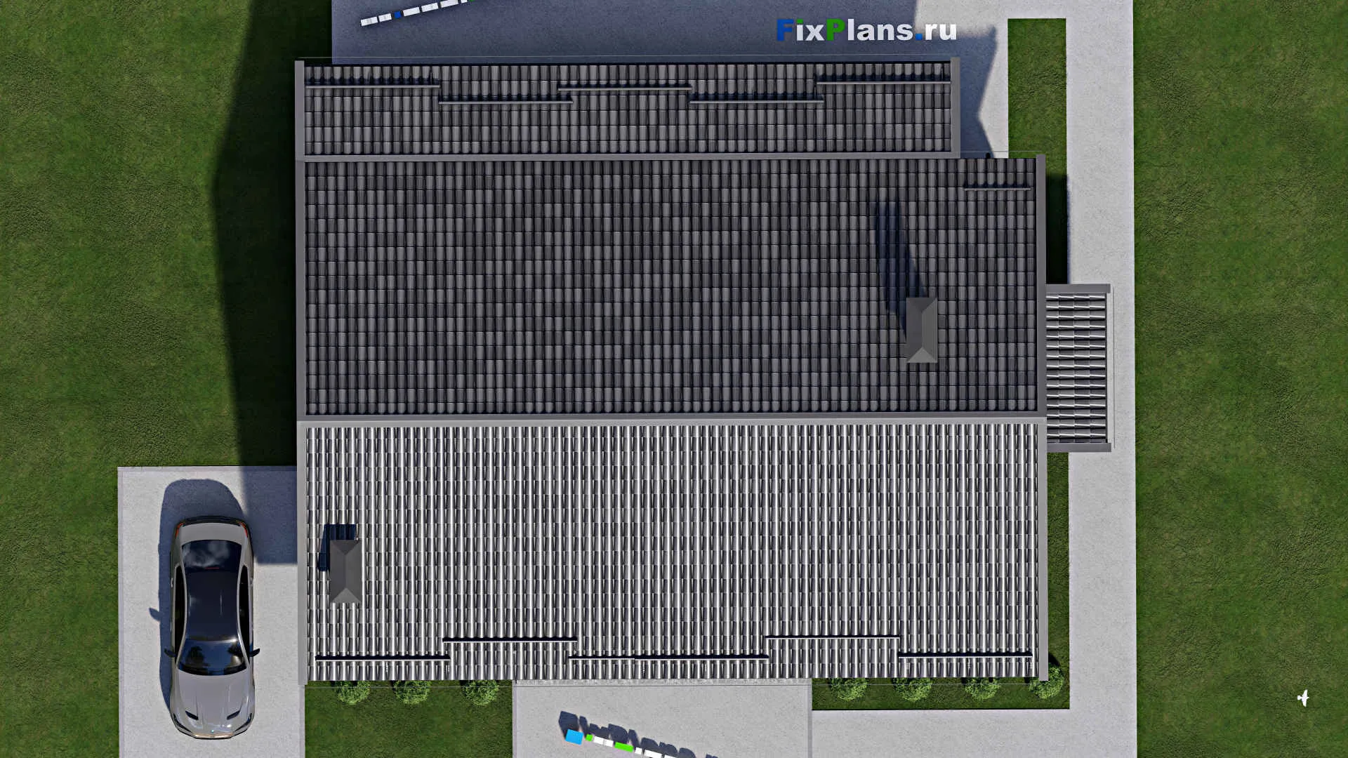 F-5957 - Проект одноэтажного дома 11 на 16, площадью 160 м² с террасой и 3 спальнями