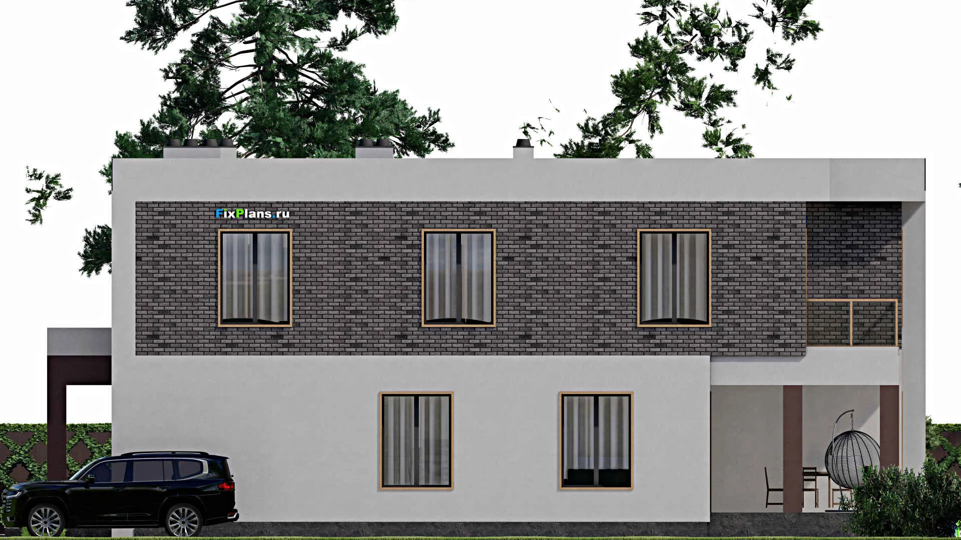 F-8612 - Проект двухэтажного дома 12 на 19, площадью 290 м² с террасой, балконом и 7 спальнями