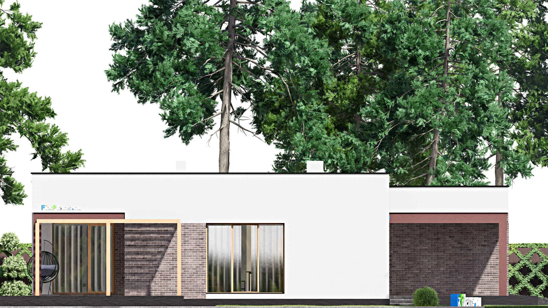 F-15920 - Проект одноэтажного дома 18 на 20, площадью 240 м² с террасой, гаражом на 2 машины и 3 спальнями