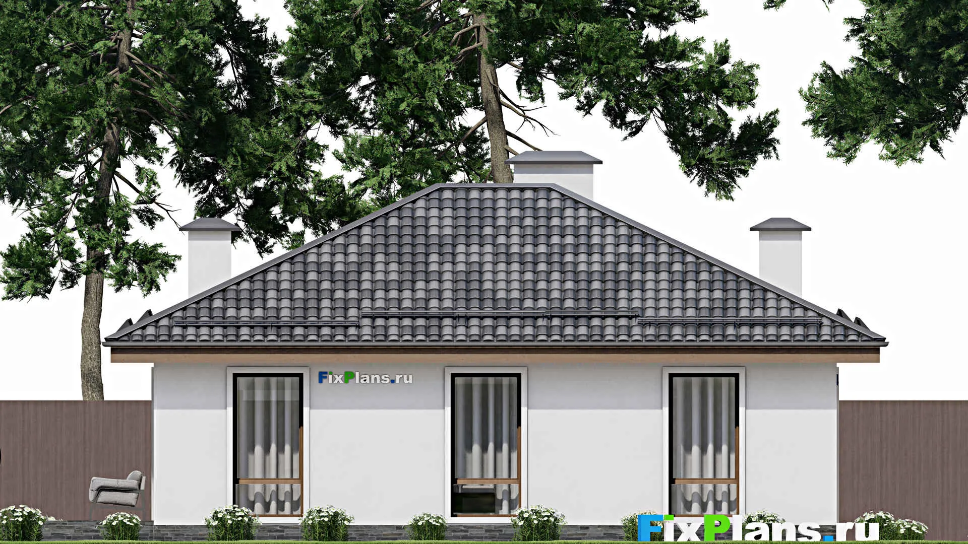 F-10952 - Проект одноэтажного дома 12 на 16, площадью 140 м² с террасой и 3 спальнями