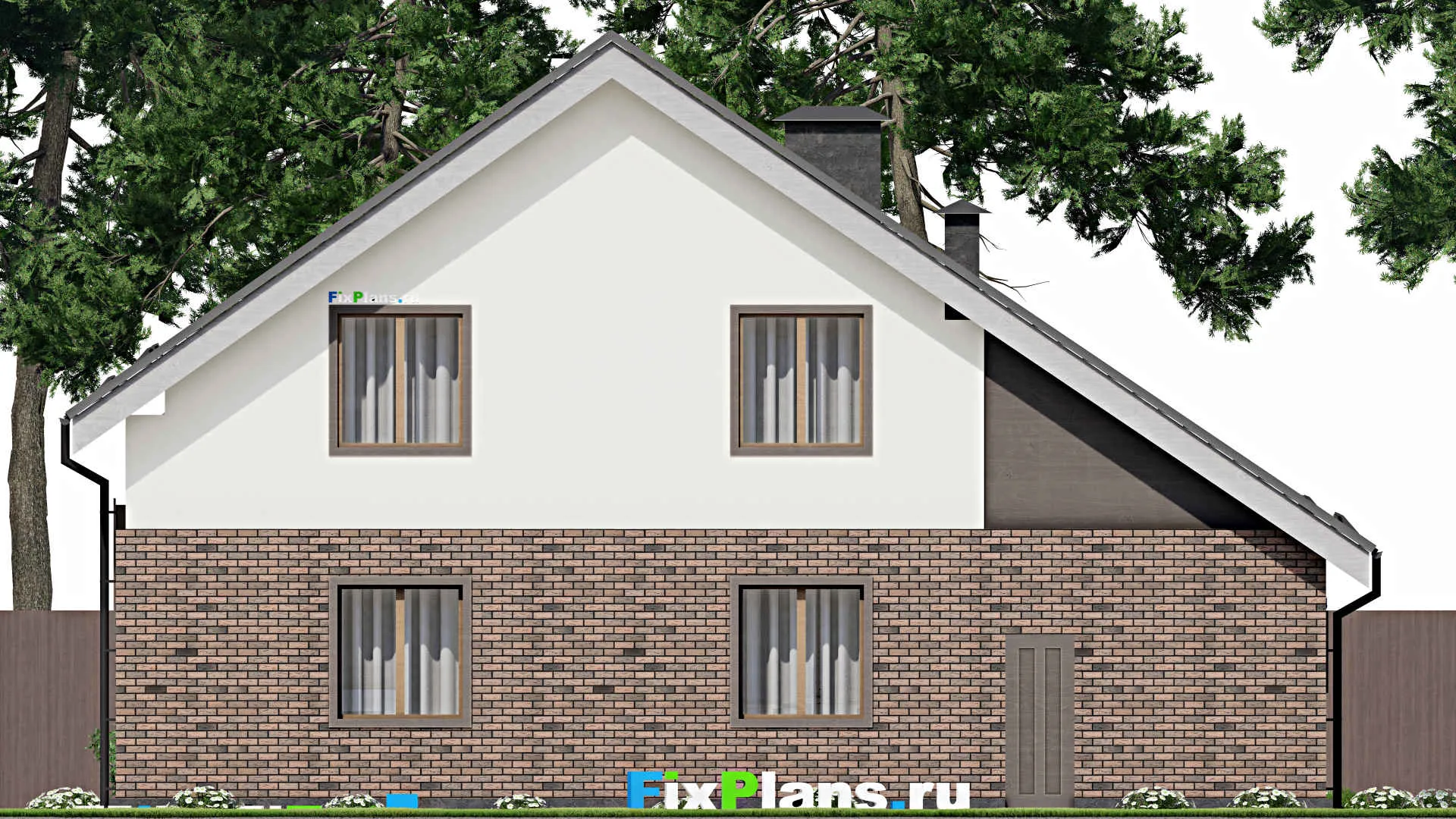 F-4598 - Проект дома с мансардой 13 на 14, площадью 210 м² с гаражом на 1 машину и 3 спальнями