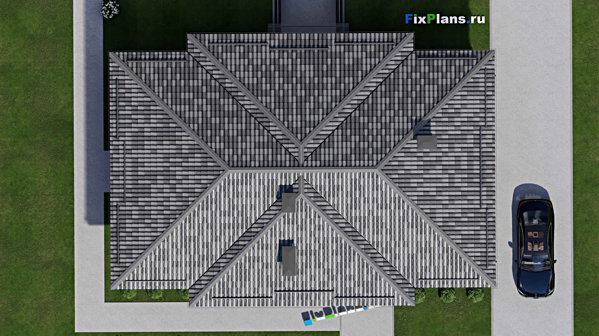 F-8711 - Проект одноэтажного дома 13 на 18, площадью 220 м² с террасой, цокольным этажом и 3 спальнями