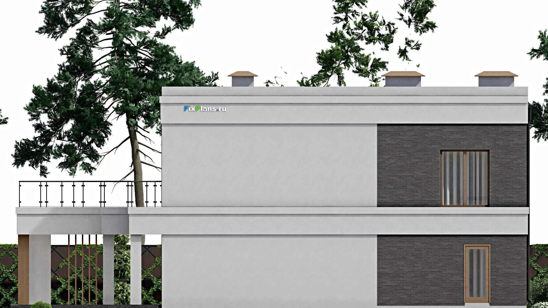 F-8693 - Планы двухэтажного дома 14 на 19, площадью 410 м² с террасой, балконом, баней и 5 спальнями