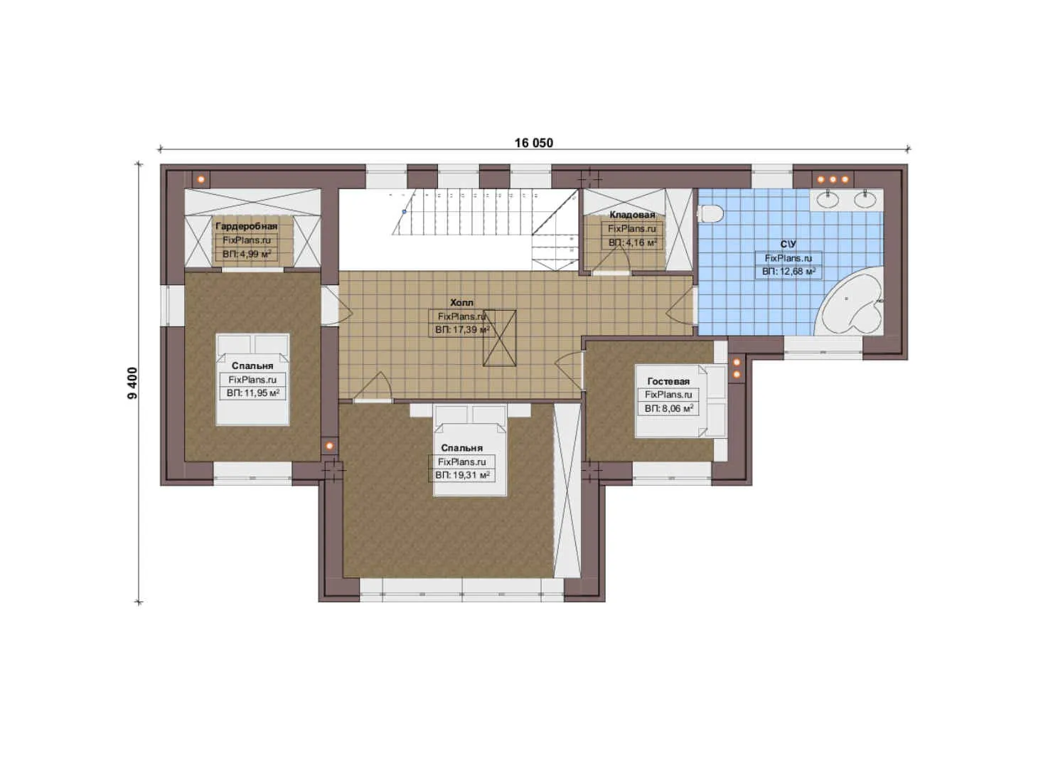 F-18809 - Планы двухэтажного дома 12 на 20, площадью 250 м² с террасой и 2 спальнями