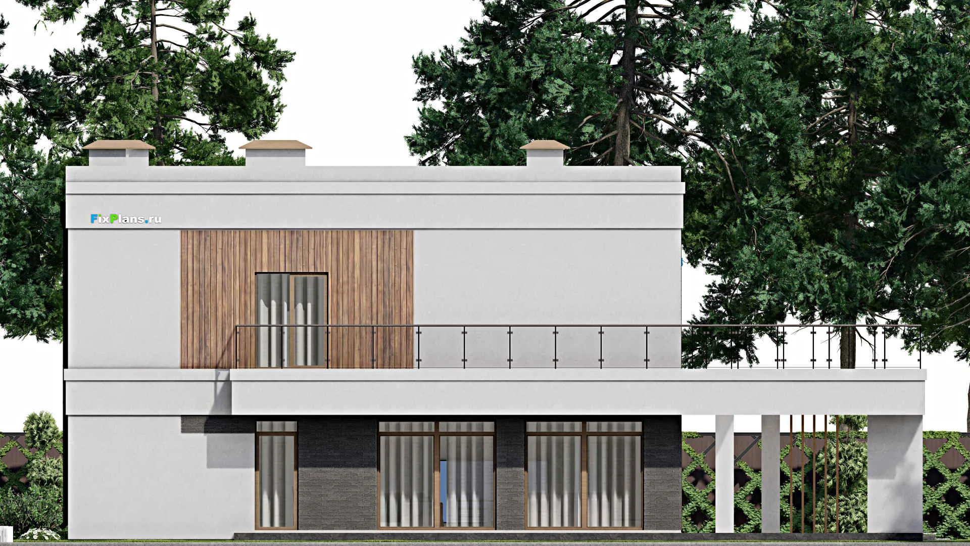 F-8693 - Планы двухэтажного дома 14 на 19, площадью 410 м² с террасой, балконом, баней и 5 спальнями