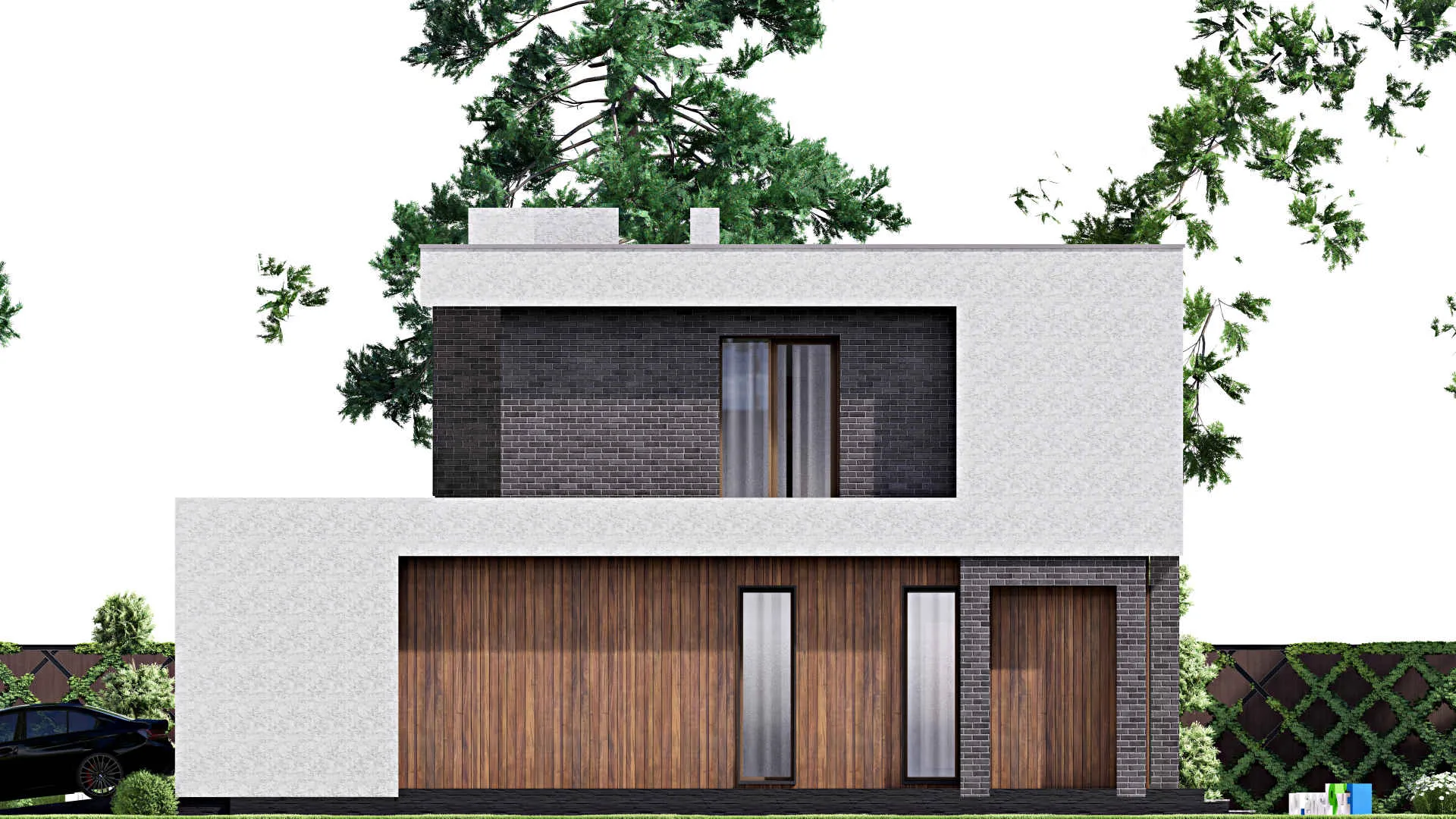 F-16163 - Проект двухэтажного дома 15 на 17, площадью 320 м² с террасой, балконом, гаражом на 2 машины и 4 спальнями