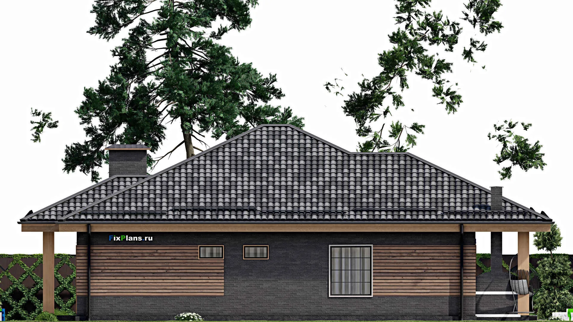 F-7829 - План одноэтажного дома 14 на 15, площадью 170 м² с террасой и 4 спальнями