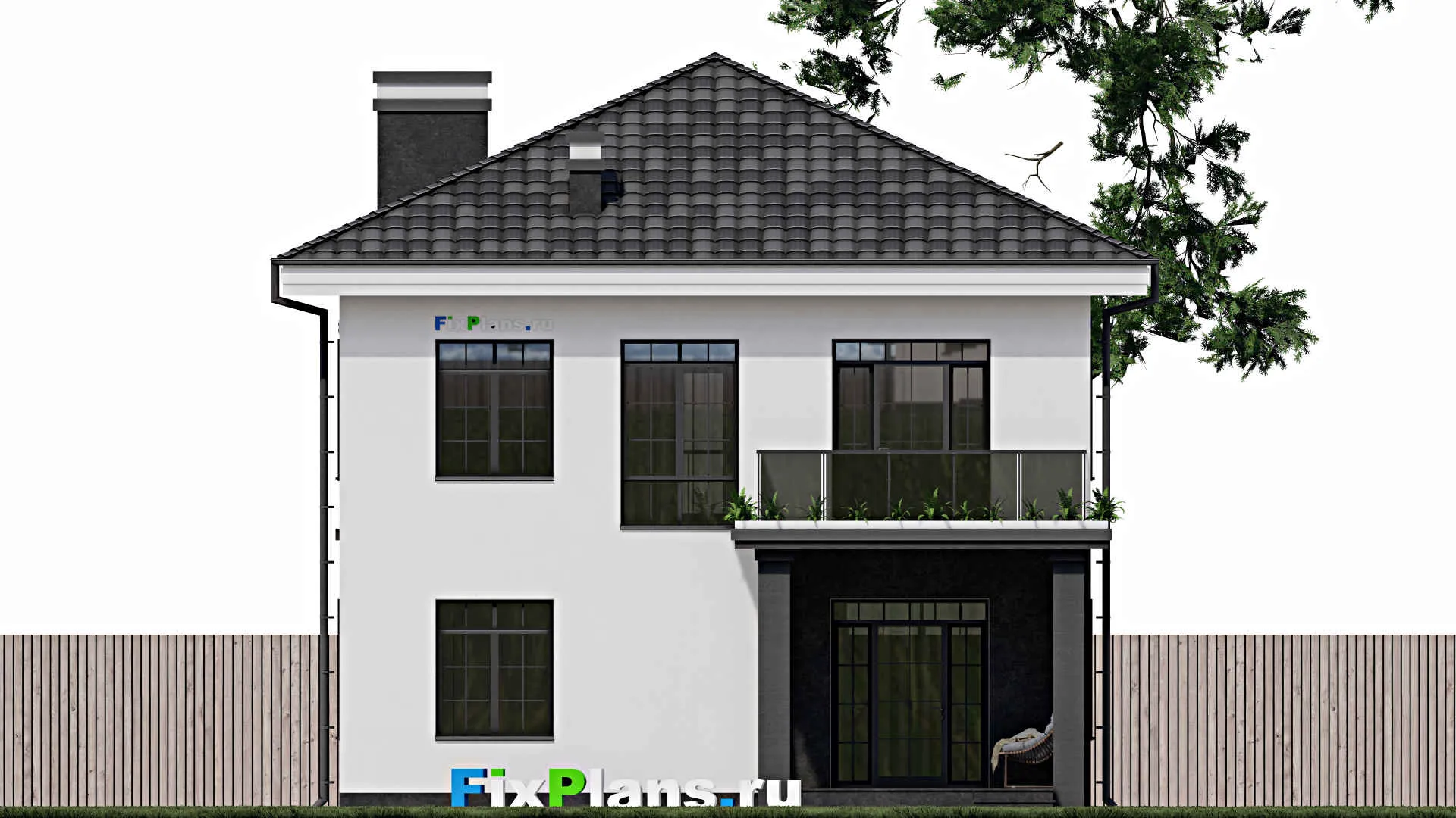 F-0782 - Планы двухэтажного дома 10 на 11, площадью 170 м² с террасой, балконом, гаражом на 1 машину и 4 спальнями