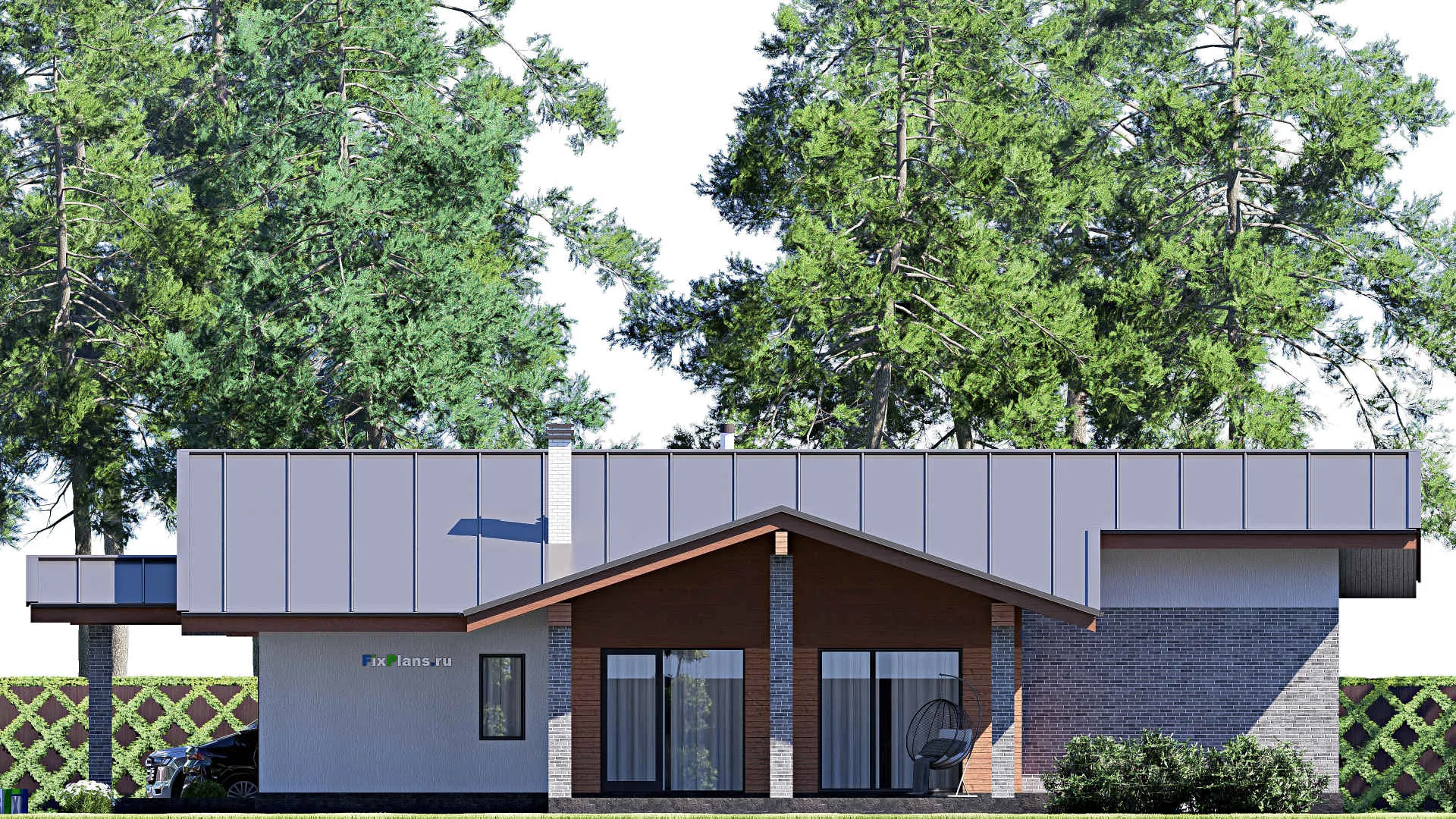 F-20798 - Проект одноэтажного дома 22 на 22, площадью 250 м² с террасой и 3 спальнями