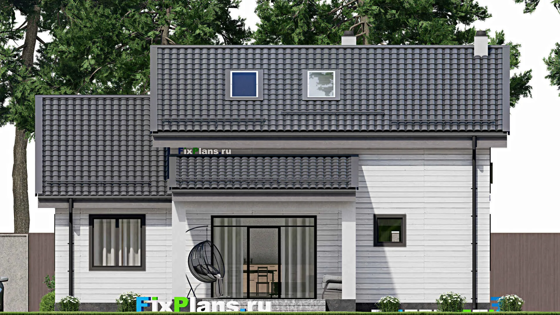 F-3050 - Проект дома с мансардой 12 на 13, площадью 200 м² с террасой и 5 спальнями