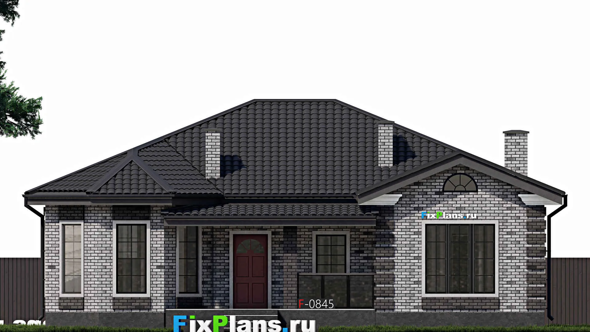 F-0845 - Проект одноэтажного дома 14 на 14, площадью 160 м² с террасой и 3 спальнями