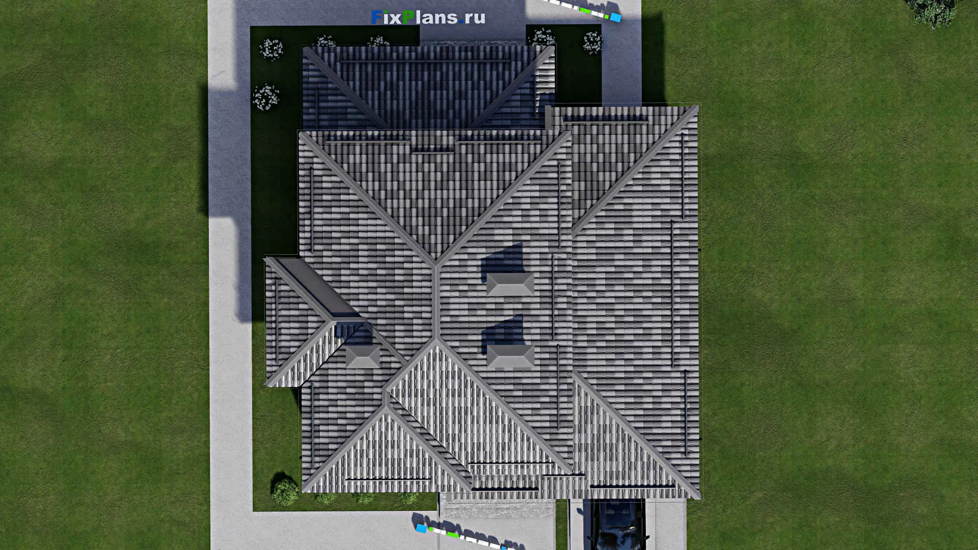 F-3563 - Планы двухэтажного дома 12 на 15, площадью 200 м² с террасой, гаражом на 1 машину и 5 спальнями