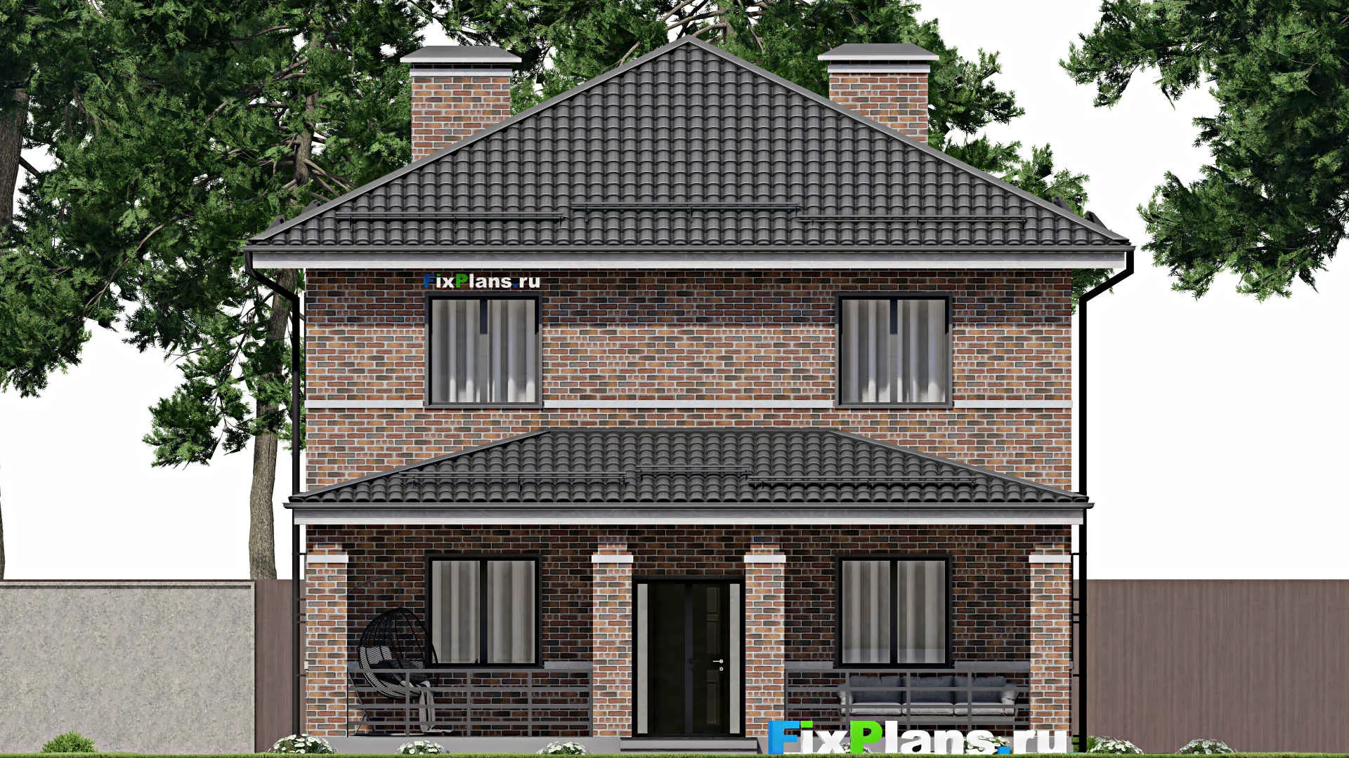 F-4202 - Проект двухэтажного дома 11 на 11, площадью 200 м² с террасой и 5 спальнями