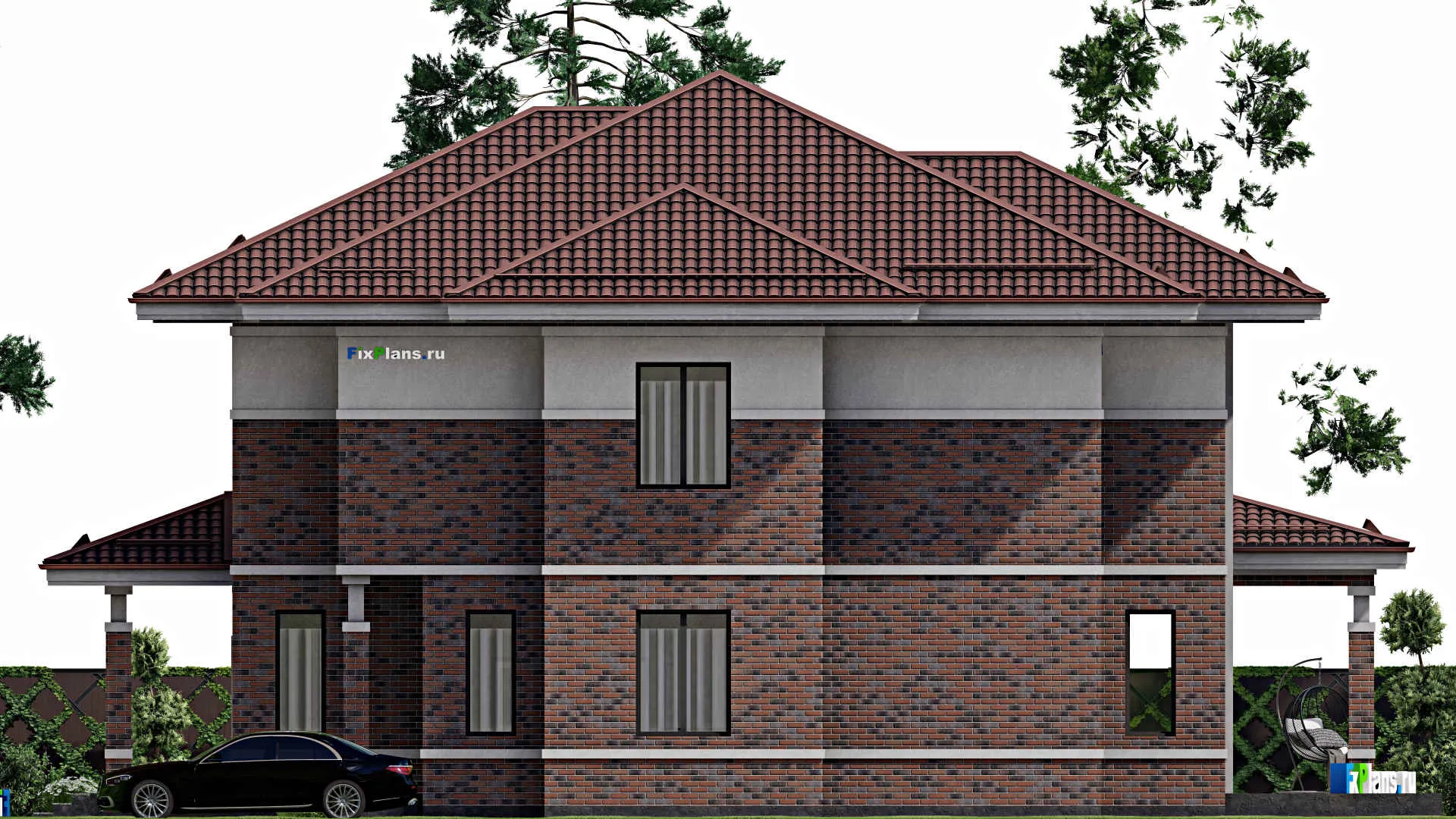 F-2717 - Проект двухэтажного дома 16 на 17, площадью 380 м² с террасой и 7 спальнями