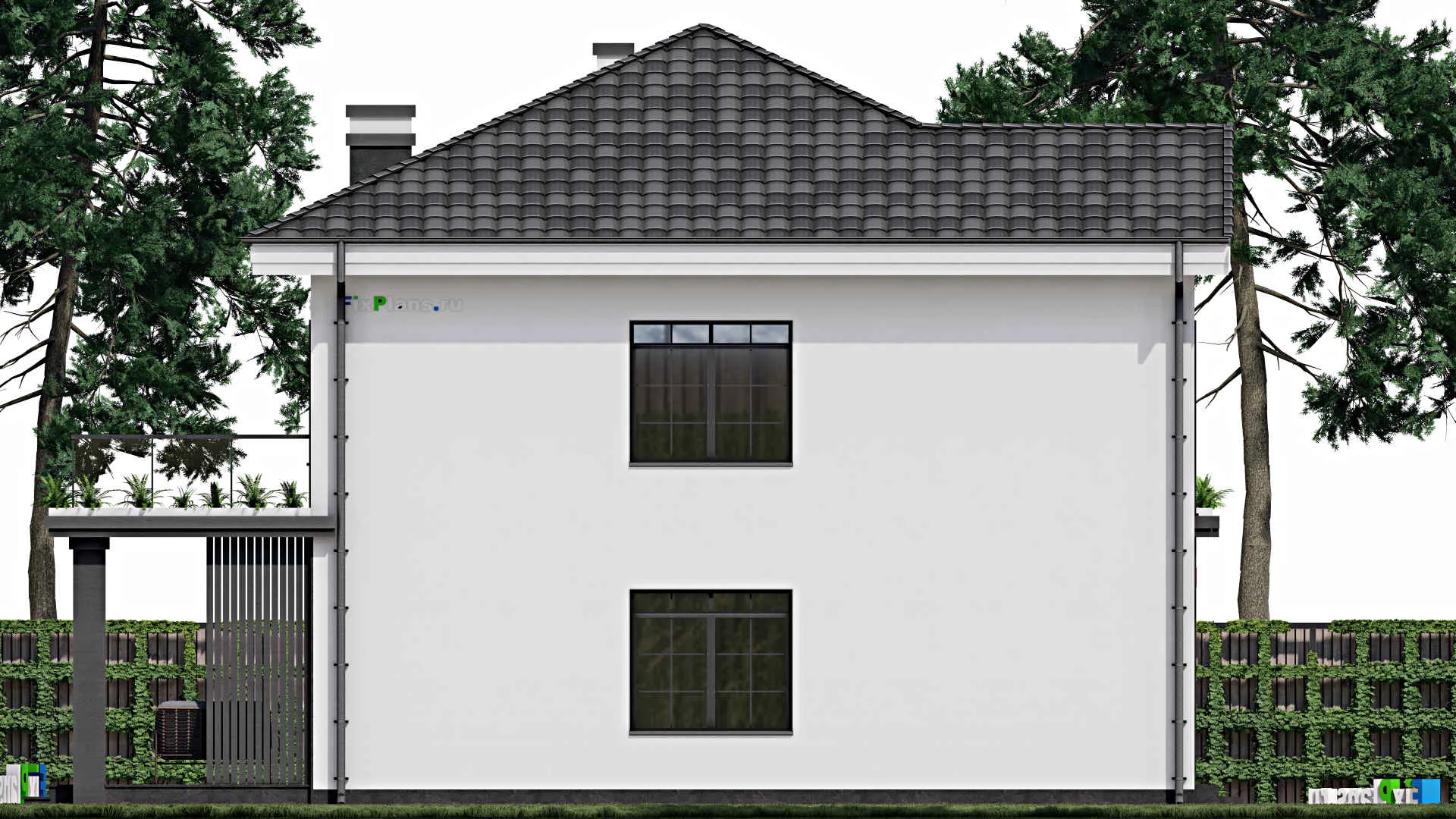 F-0782 - Планы двухэтажного дома 10 на 11, площадью 170 м² с террасой, балконом, гаражом на 1 машину и 4 спальнями