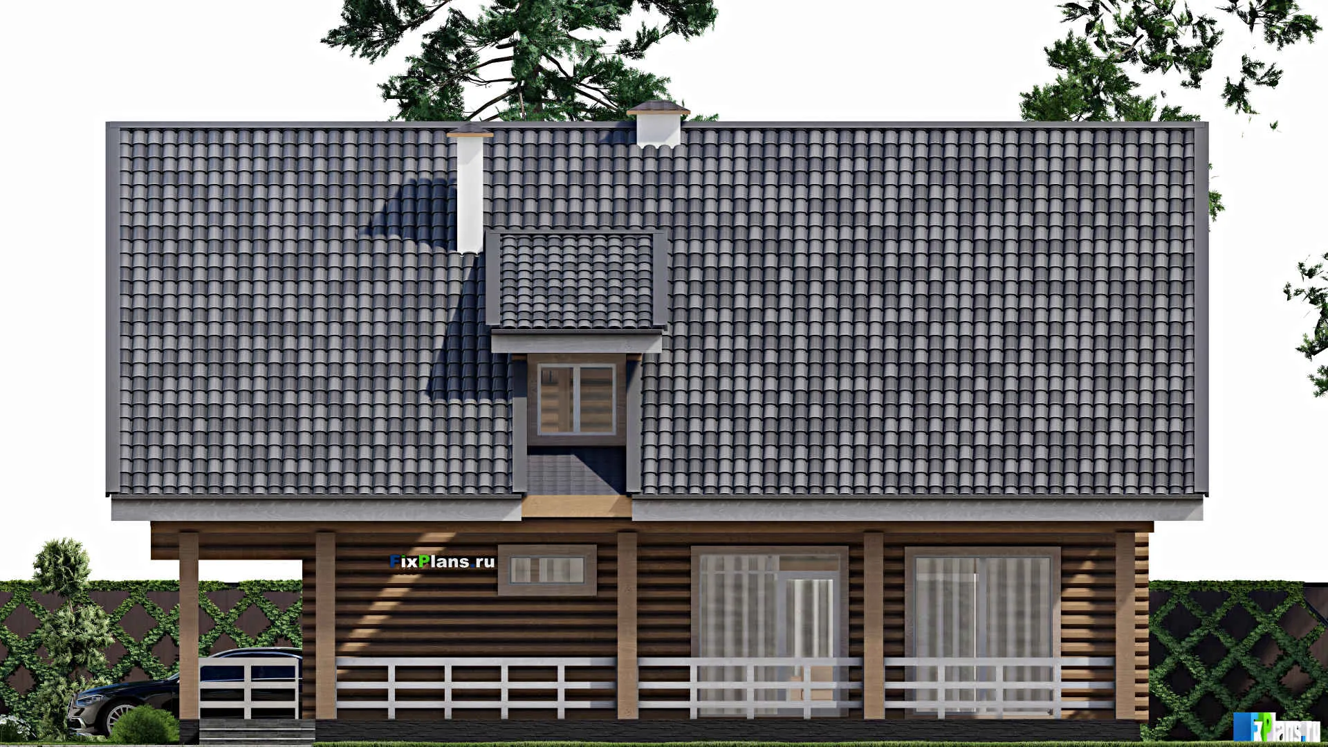 F-10268 - Проект дома с мансардой 13 на 15, площадью 270 м² с террасой и 3 спальнями