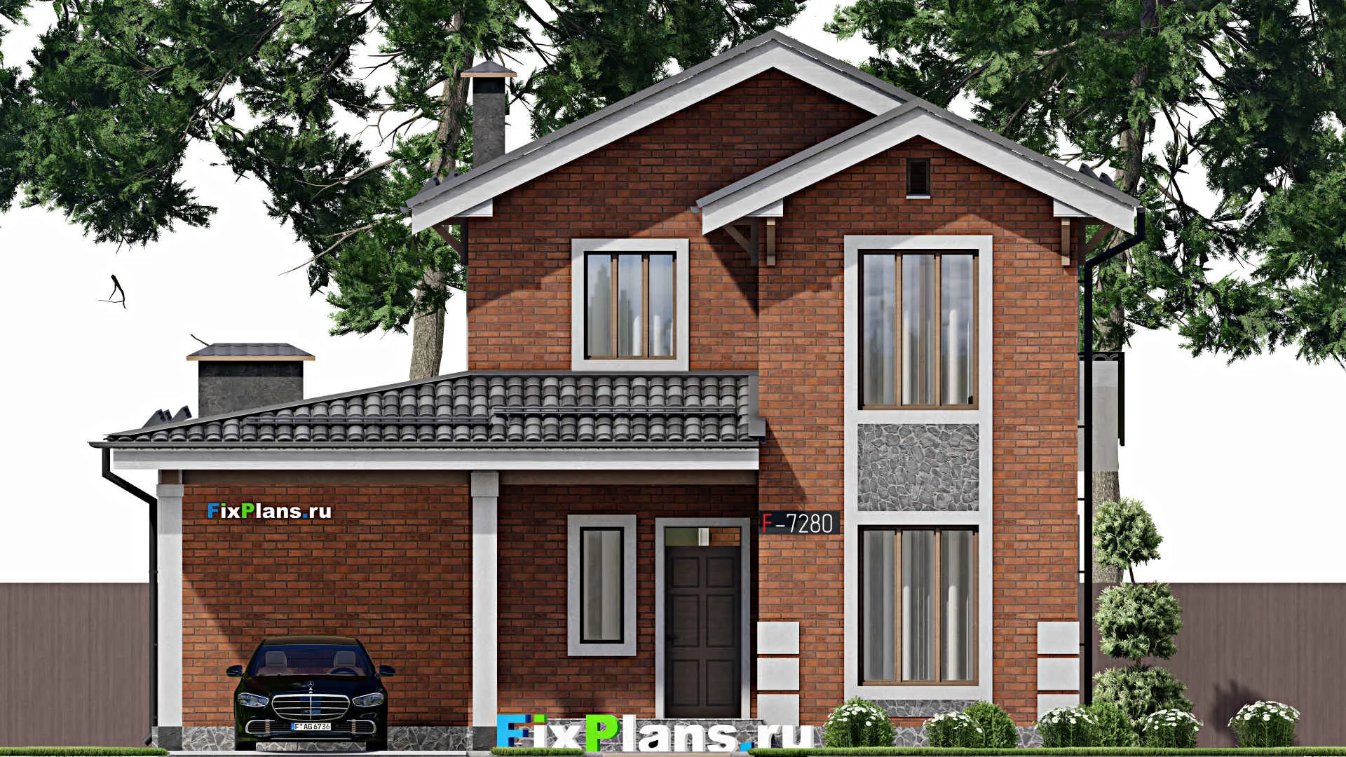 F-7280 - Планы двухэтажного дома 12 на 16, площадью 190 м² с баней и 4 спальнями