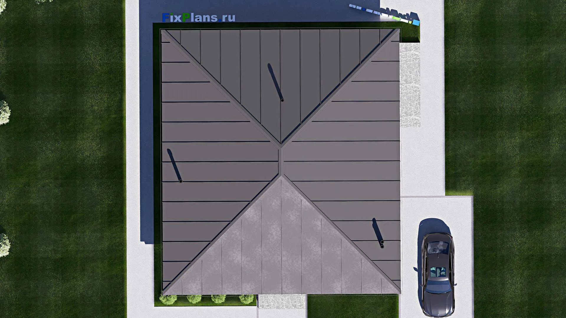F-19484 - Проект одноэтажного дома 14 на 15, площадью 140 м² с террасой и 3 спальнями