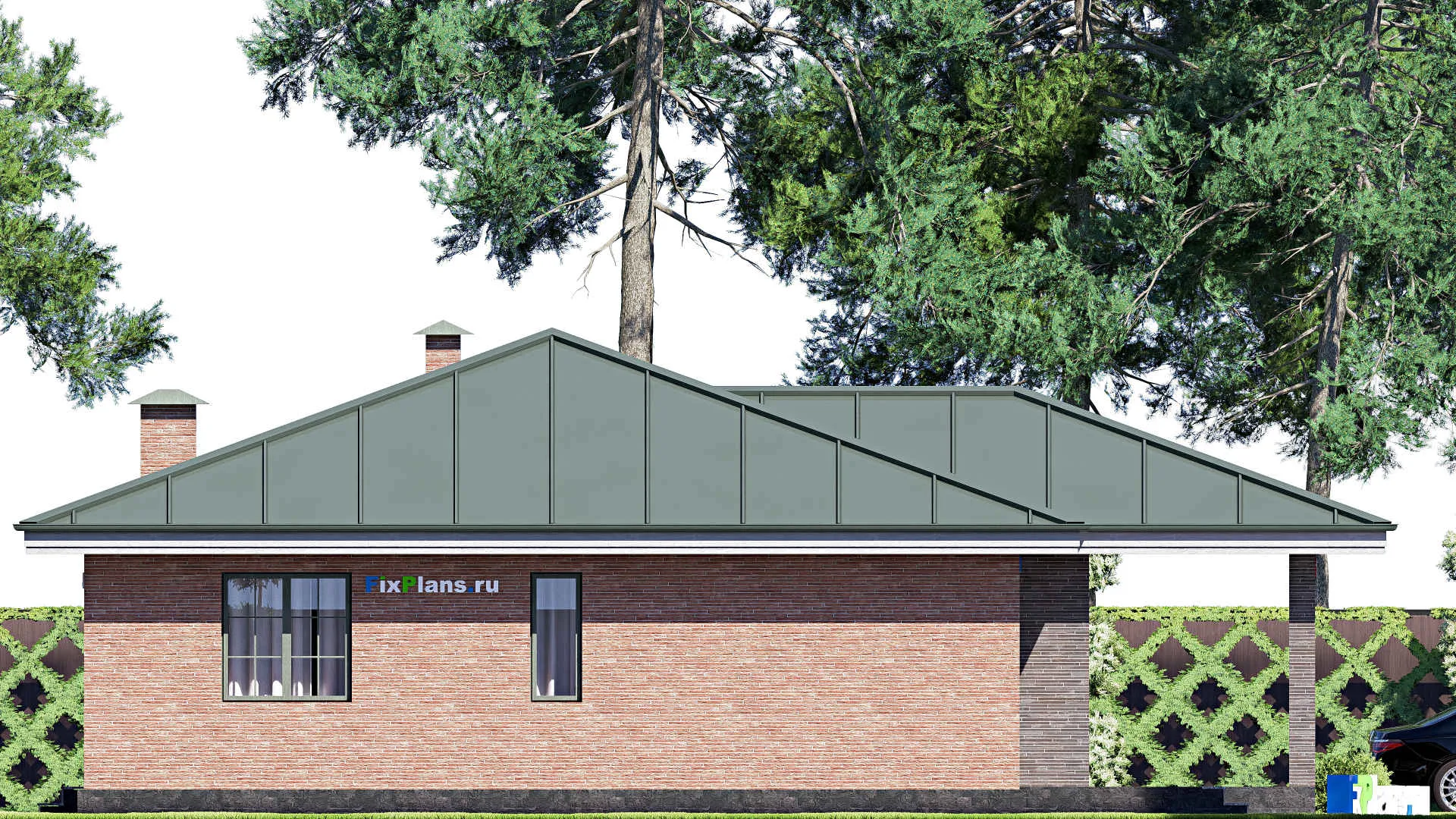 F-18260 - Проект одноэтажного дома 14 на 15, площадью 150 м² с террасой и 3 спальнями