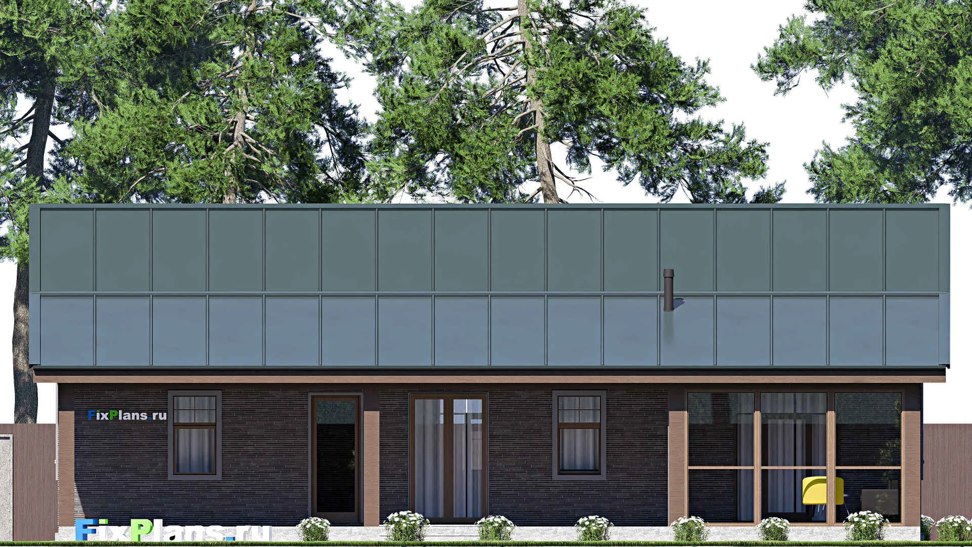 F-20717 - Проект одноэтажного дома 15 на 17, площадью 210 м² с террасой и 3 спальнями