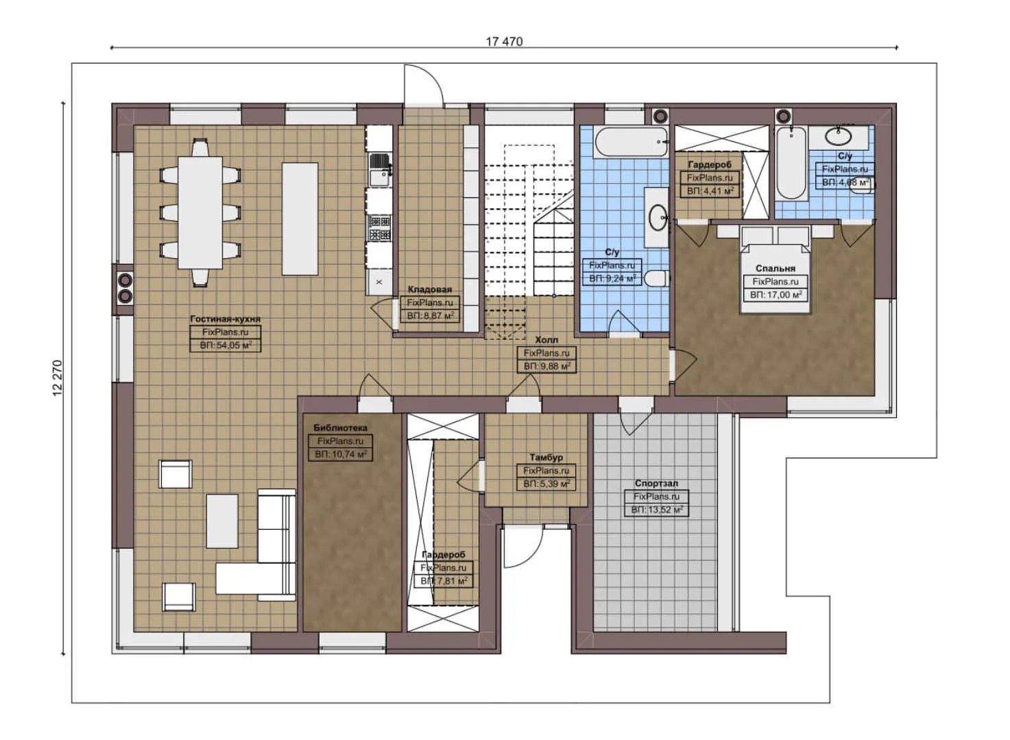 F-5435 - Планы двухэтажного дома 13 на 18, площадью 340 м² с балконом, спортзалом и 4 спальнями