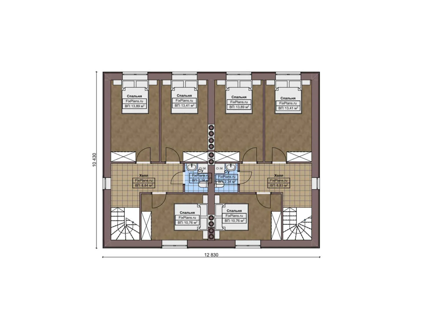 F-4661 - Планы дома с мансардой 11 на 13, площадью 240 м² с террасой и 6 спальнями