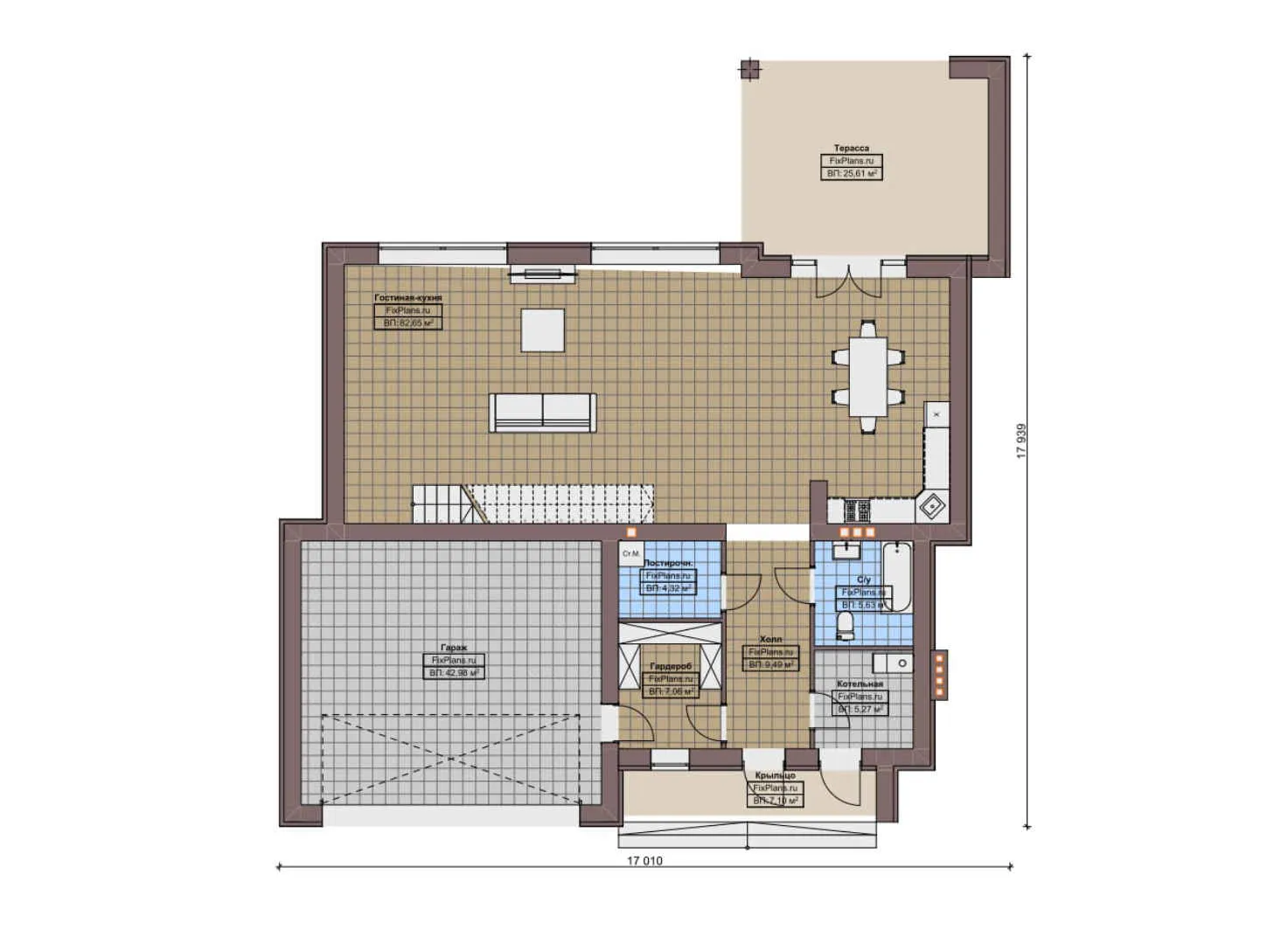 F-10808 - Планы двухэтажного дома 18 на 18, площадью 330 м² с террасой, балконом, гаражом на 2 машины и 3 спальнями