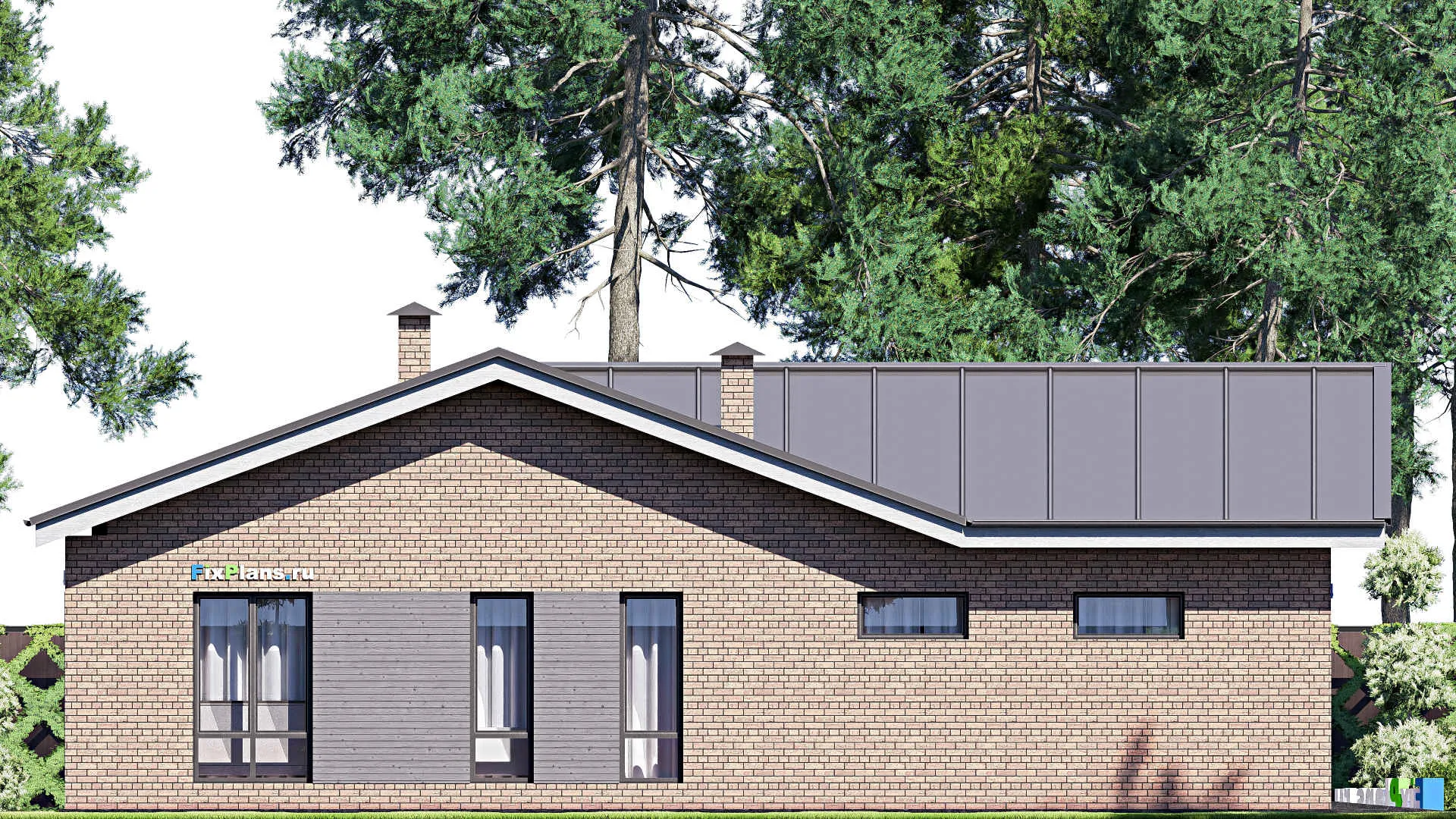 F-18242 - Проект одноэтажного дома 14 на 16, площадью 150 м² с гаражом на 2 машины и 2 спальнями