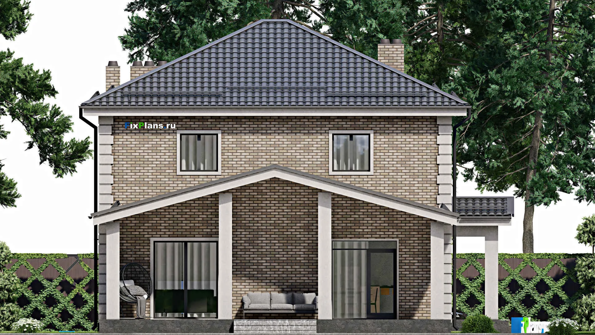 F-4652 - Проект двухэтажного дома 10 на 11, площадью 180 м² с террасой и 4 спальнями